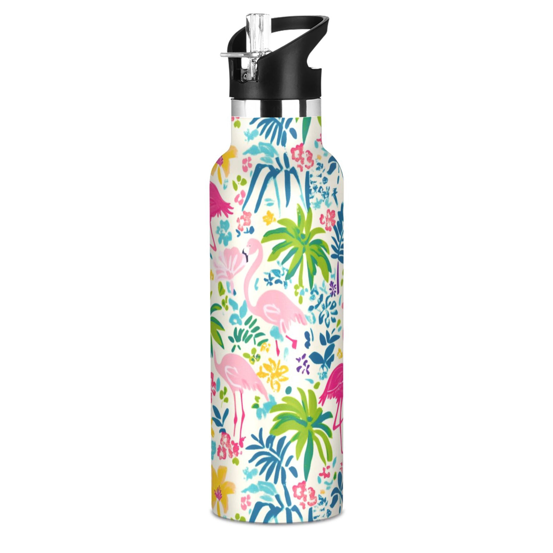 Kids Insulated Stainless Steel Sports Water Bottle 600ml (20oz) Colorful Flamingo Pattern