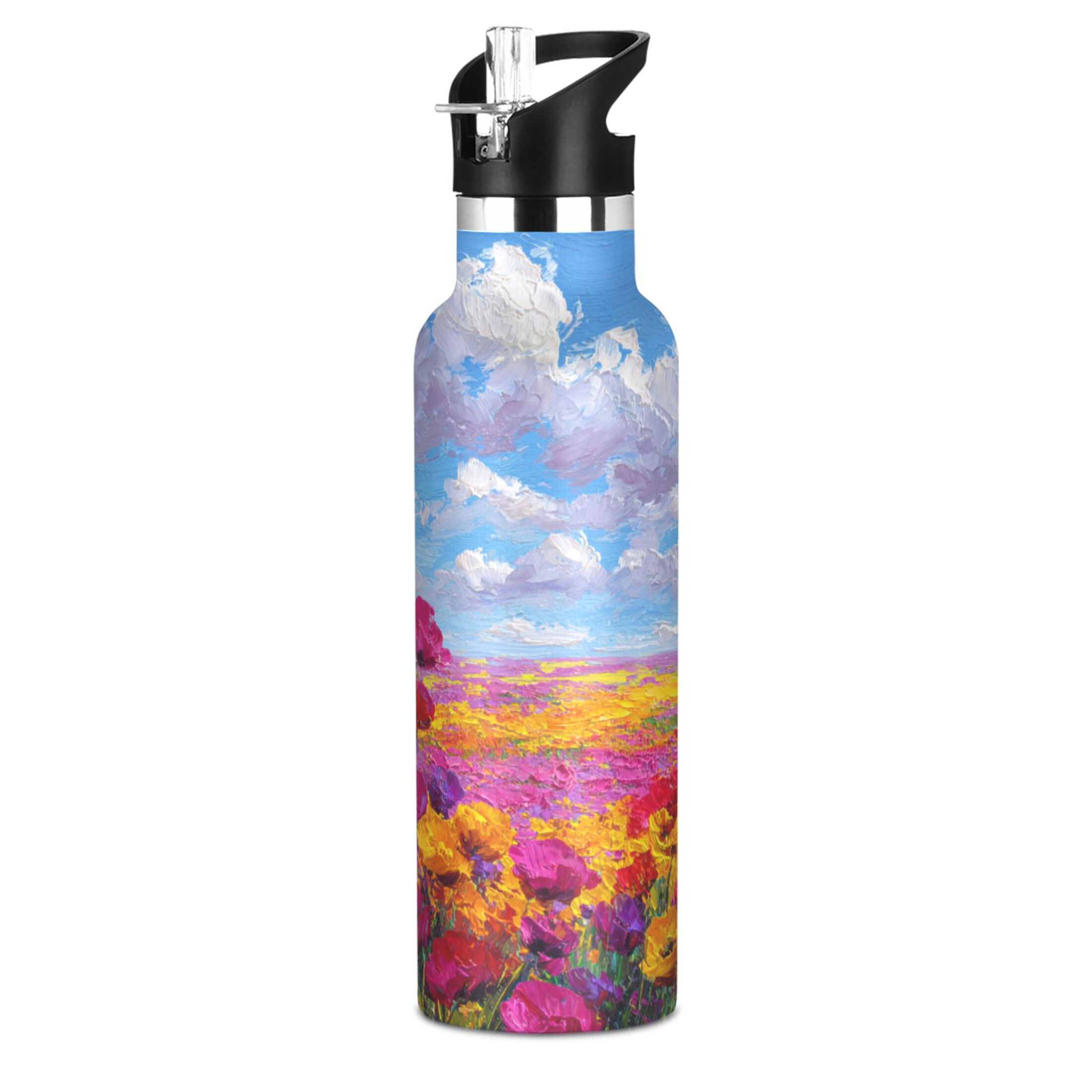Kids Insulated Stainless Steel Sports Water Bottle 600ml (20oz) Colorful Floral Landscape