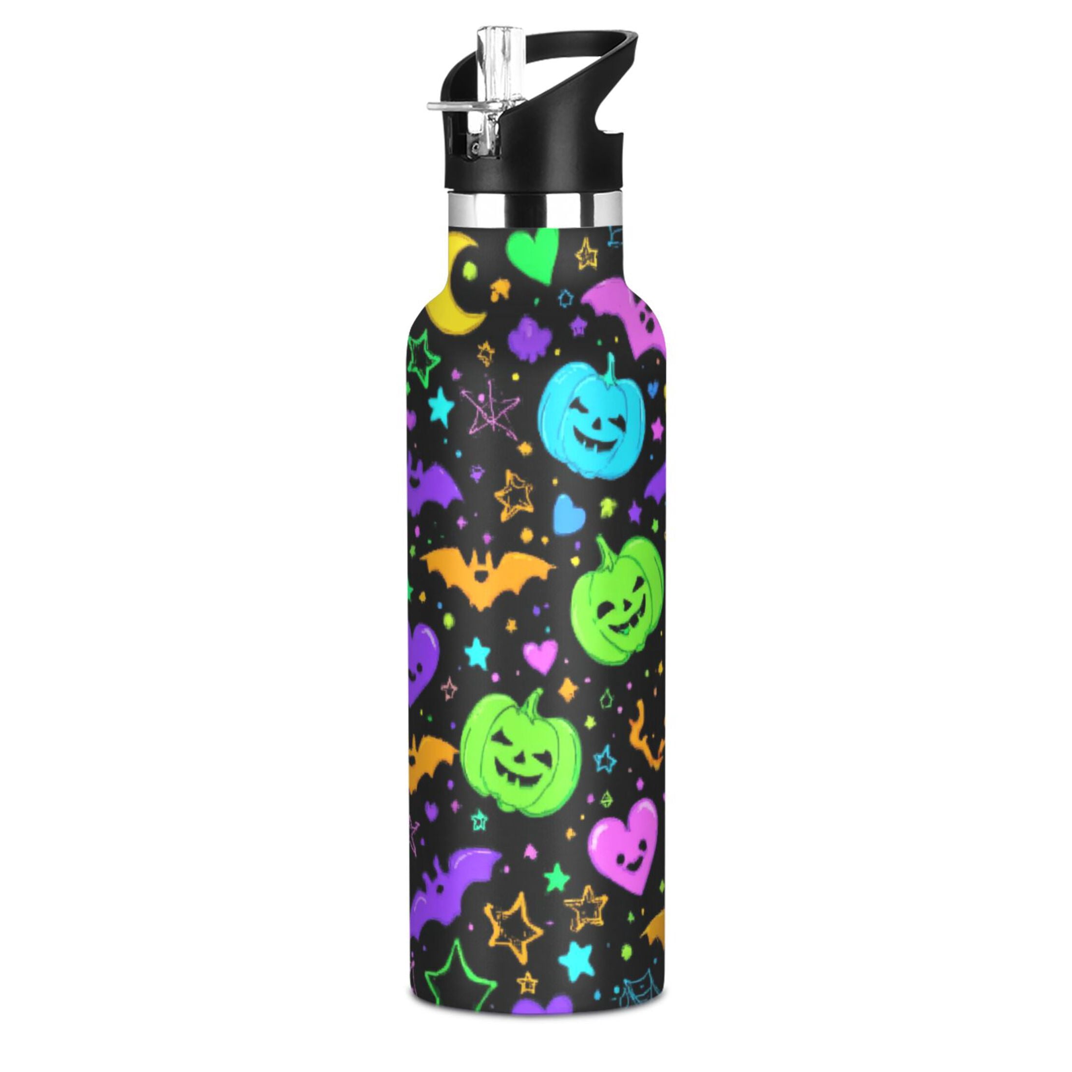 Kids Insulated Stainless Steel Sports Water Bottle 600ml (20oz) Colorful Halloween Elements