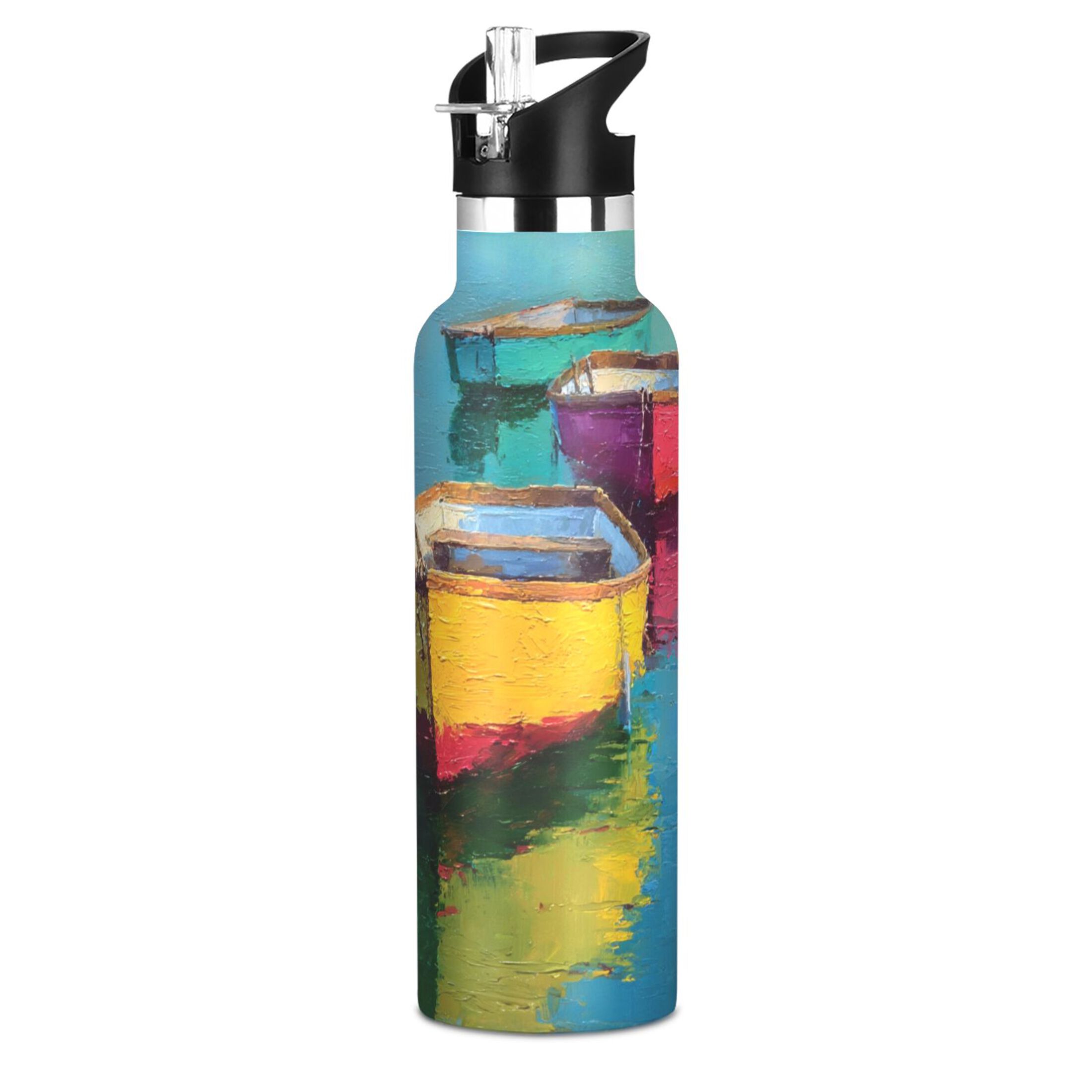 Kids Insulated Stainless Steel Sports Water Bottle 600ml (20oz) Colorful Row Boats