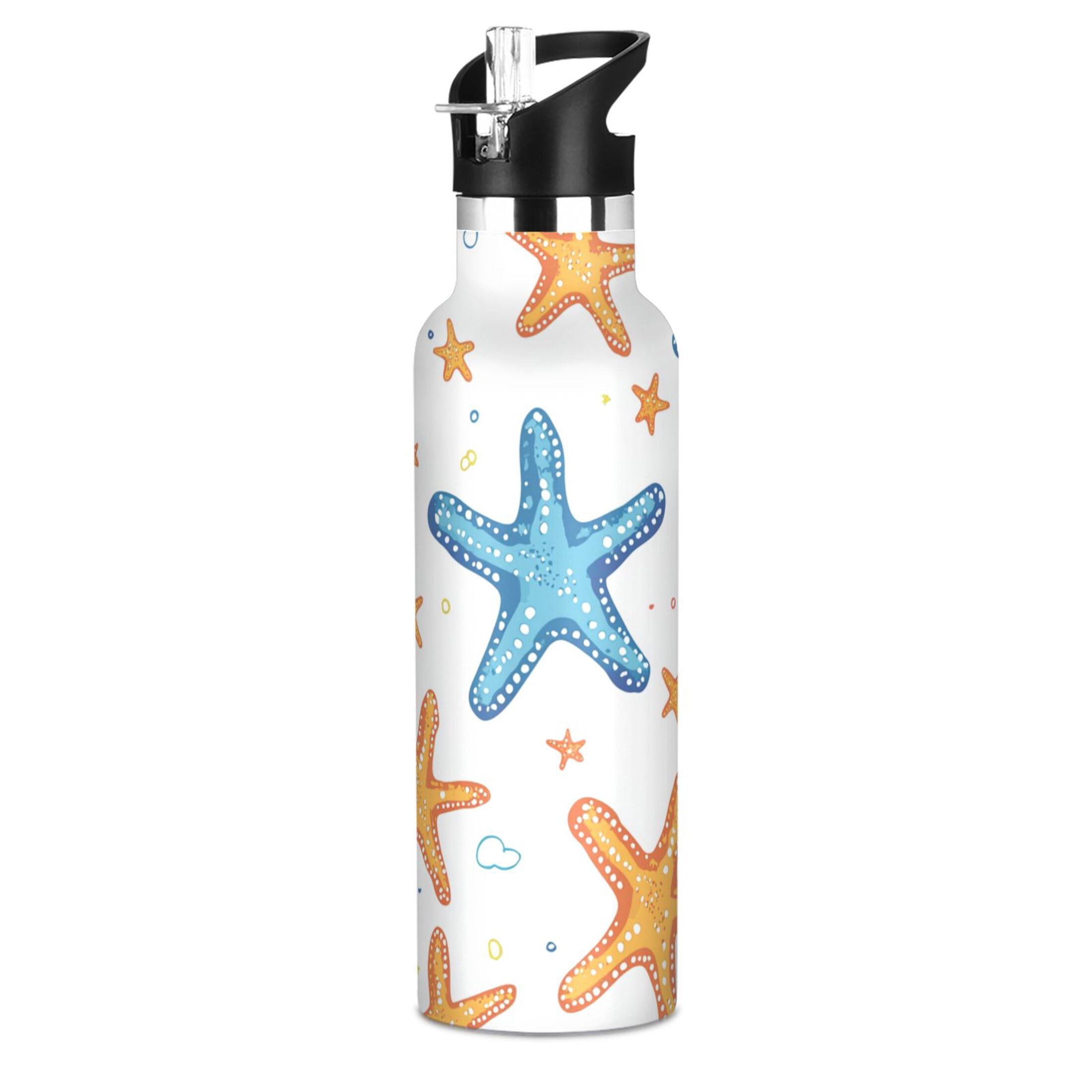 Kids Insulated Stainless Steel Sports Water Bottle 600ml (20oz) Colorful Starfish Pattern