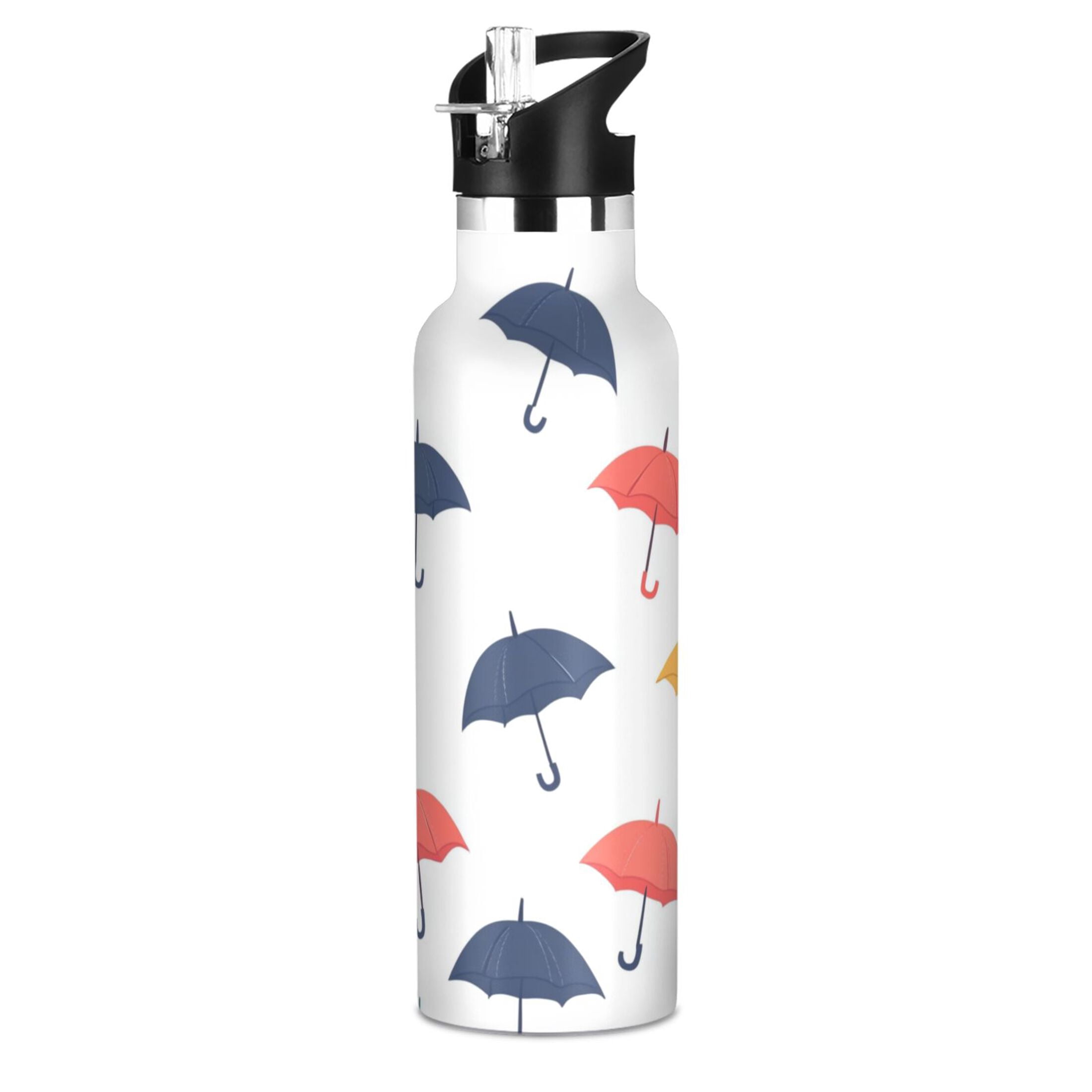 Kids Insulated Stainless Steel Sports Water Bottle 600ml (20oz) Colorful Umbrellas Pattern