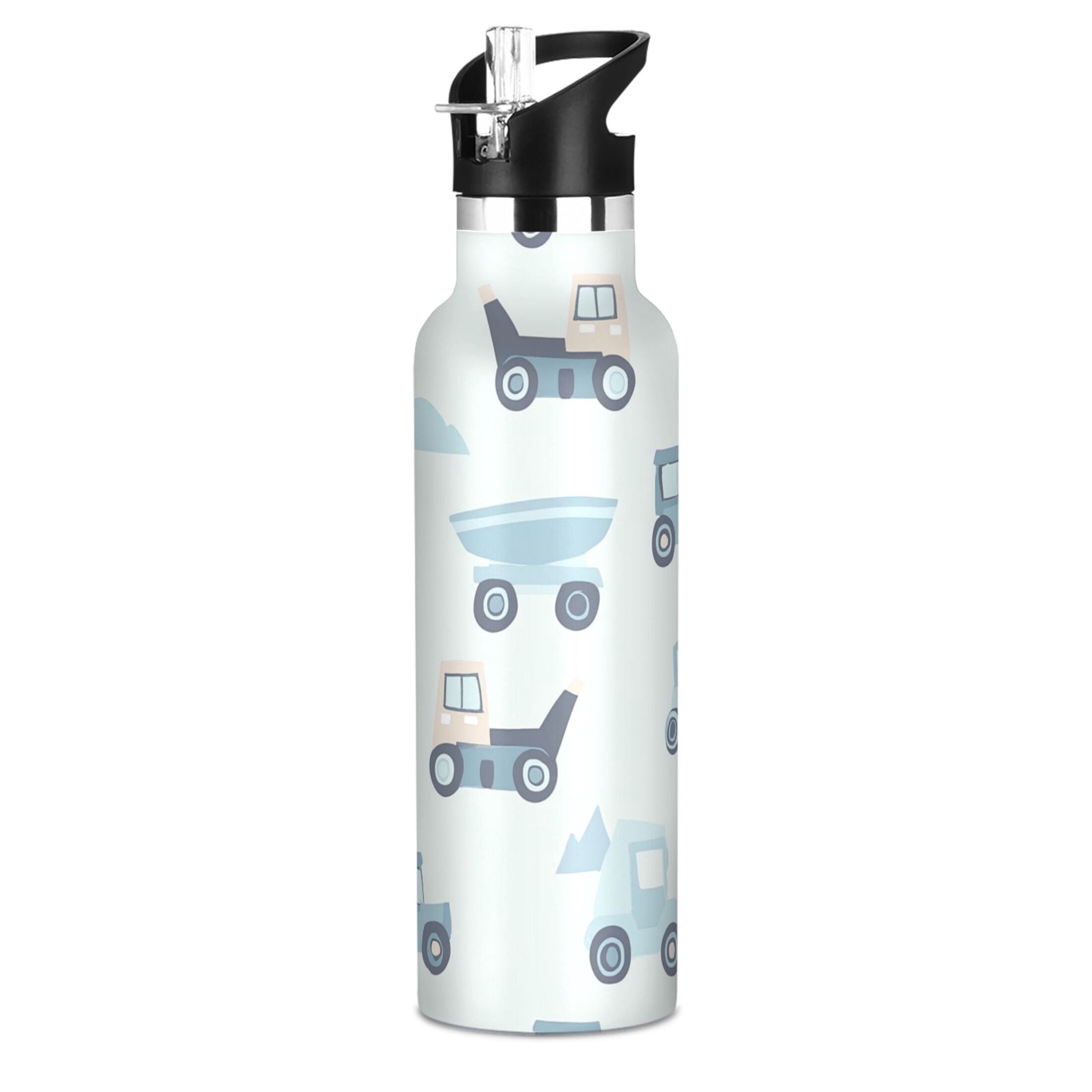 Kids Insulated Stainless Steel Sports Water Bottle 600ml (20oz) Construction Vehicles