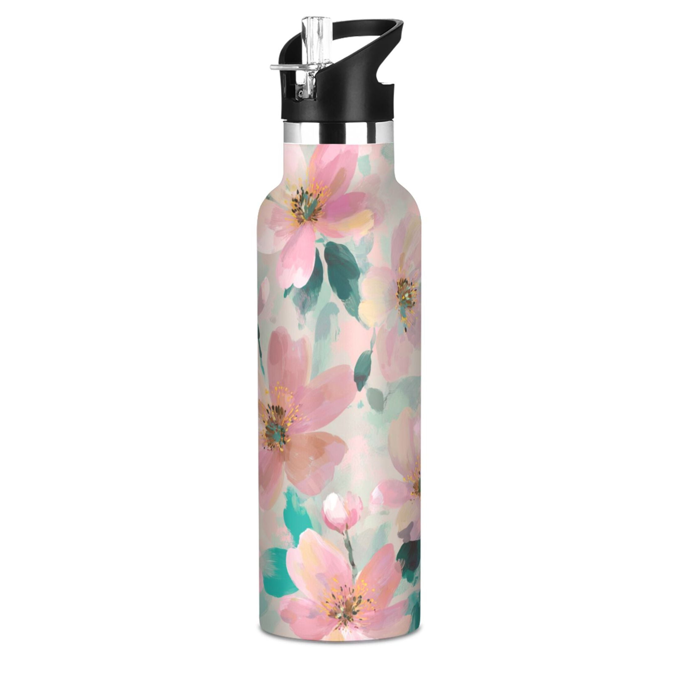 Kids Insulated Stainless Steel Sports Water Bottle 600ml (20oz) Coral Floral Print