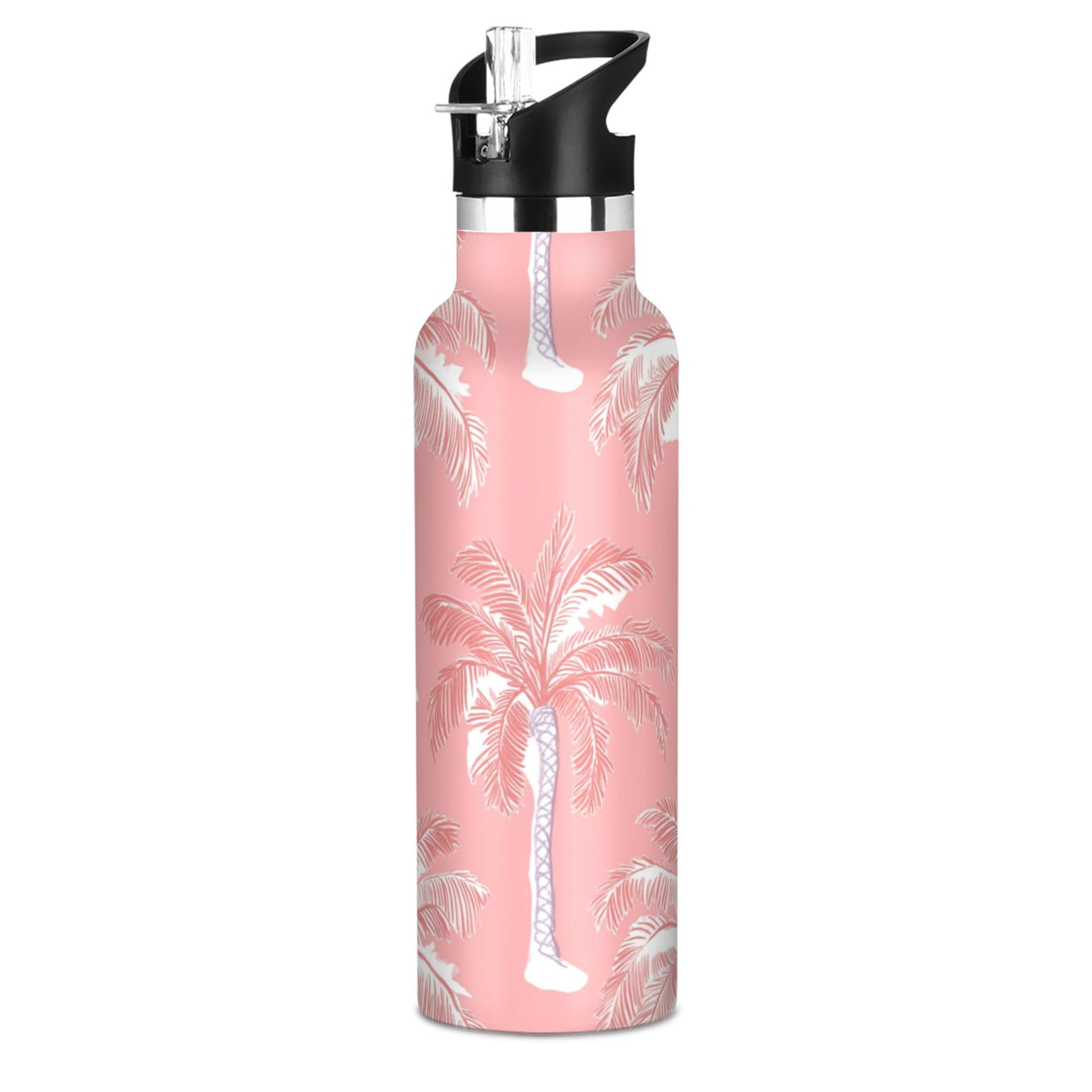 Kids Insulated Stainless Steel Sports Water Bottle 600ml (20oz) Coral Pink Palm Tree