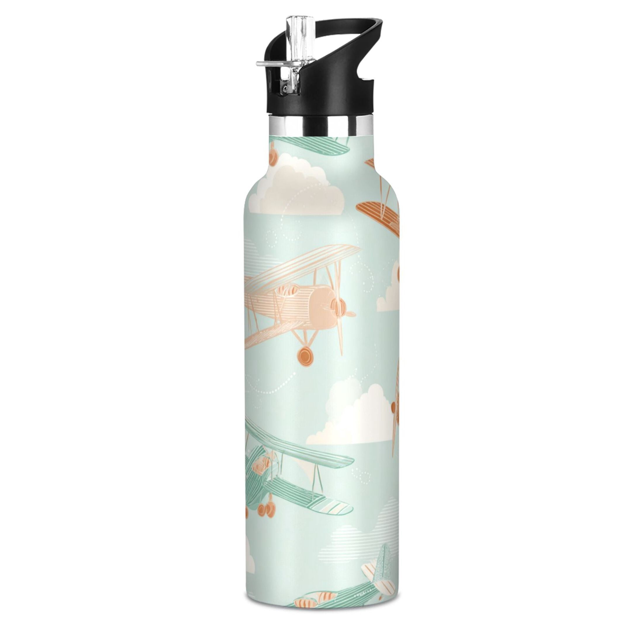 Kids Insulated Stainless Steel Sports Water Bottle 600ml (20oz) Cute Airplanes