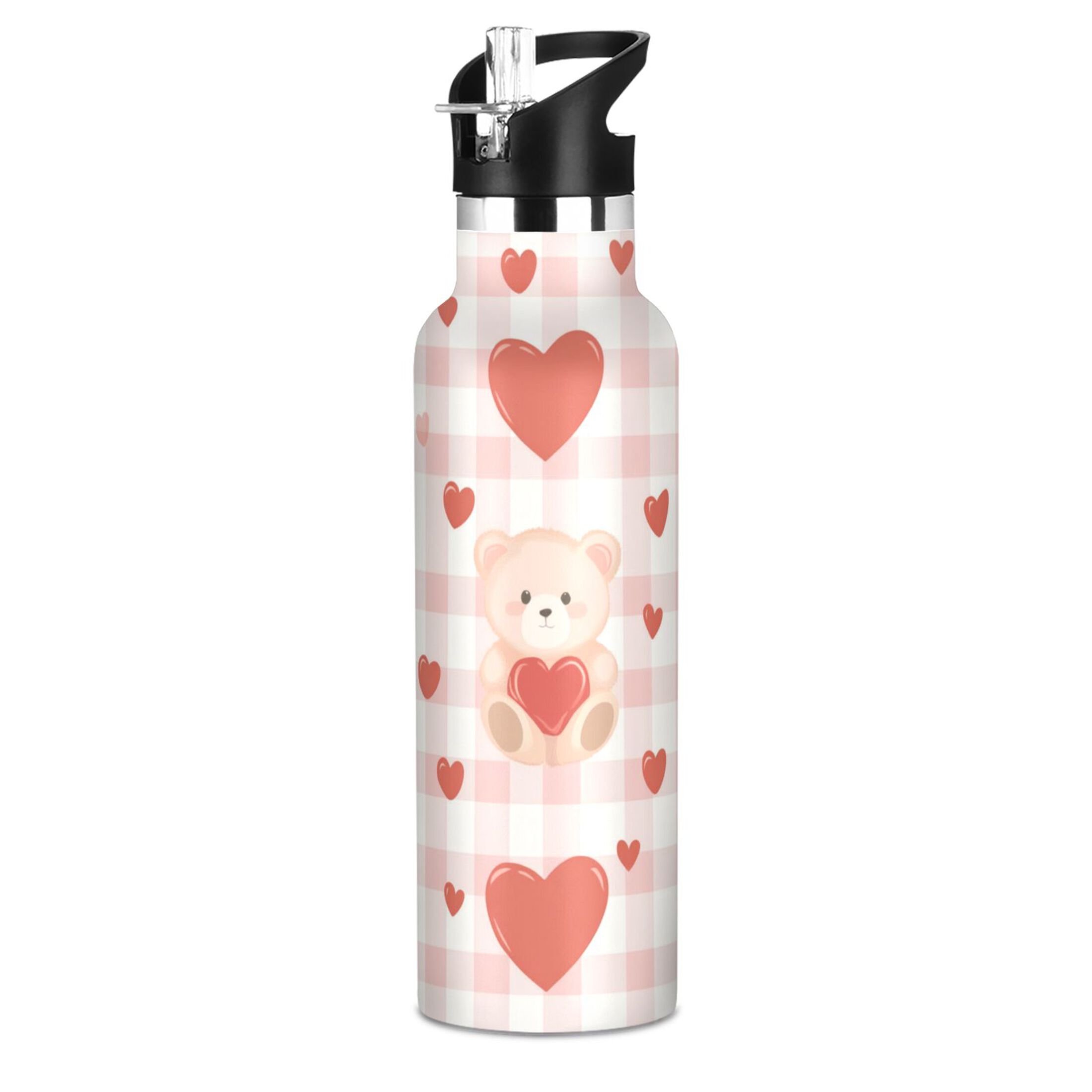Kids Insulated Stainless Steel Sports Water Bottle 600ml (20oz) Cute Bear Pattern