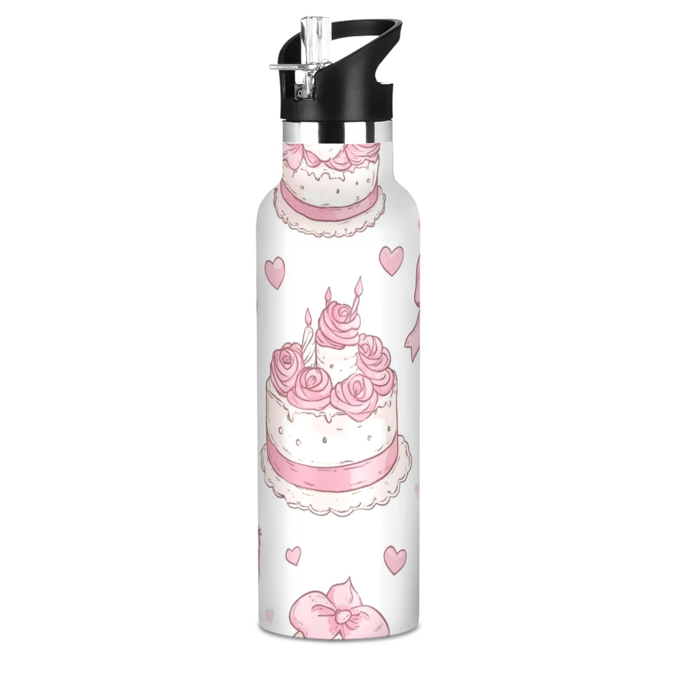Kids Insulated Stainless Steel Sports Water Bottle 600ml (20oz) Cute Birthday Cake