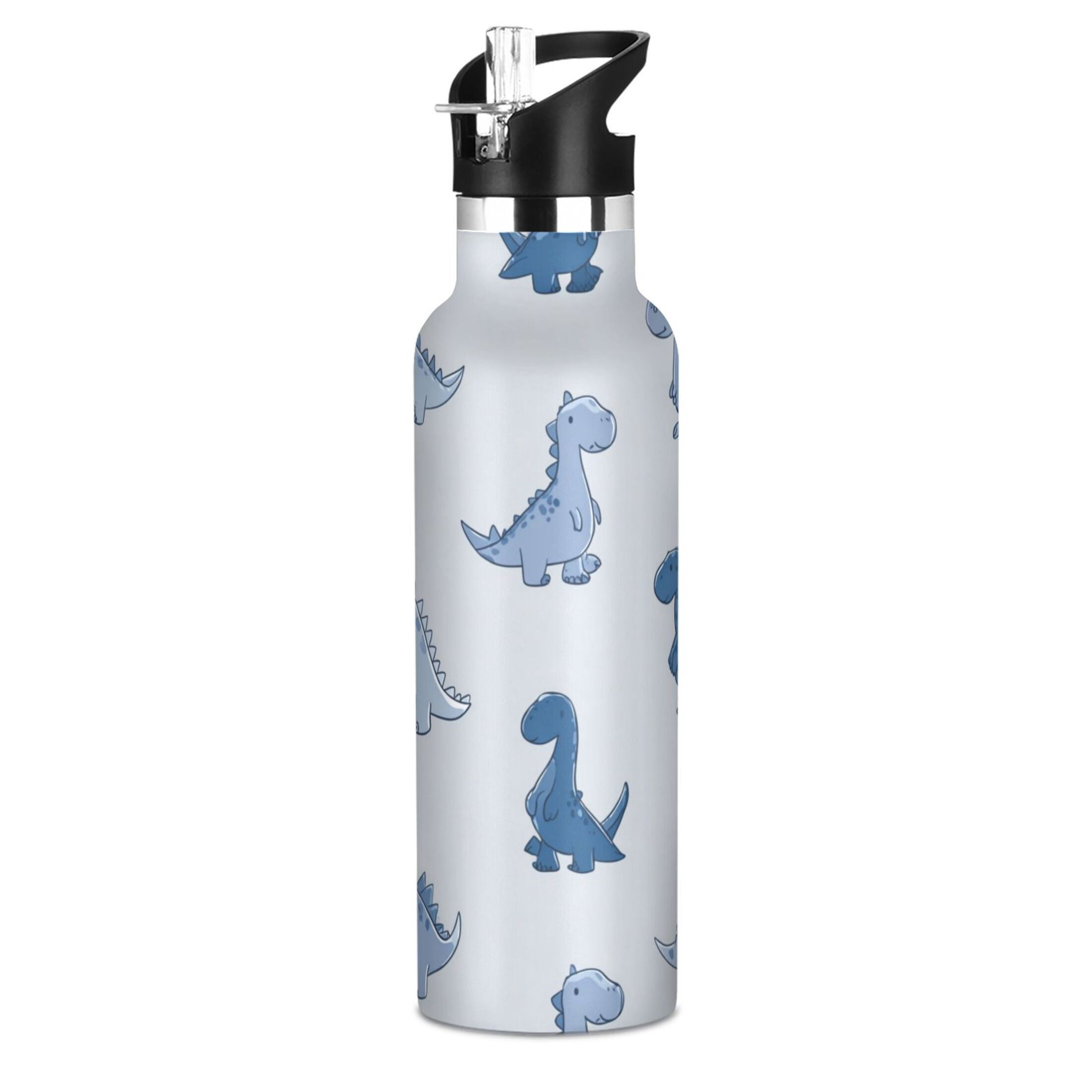 Kids Insulated Stainless Steel Sports Water Bottle 600ml (20oz) Cute Blue Dinosaurs