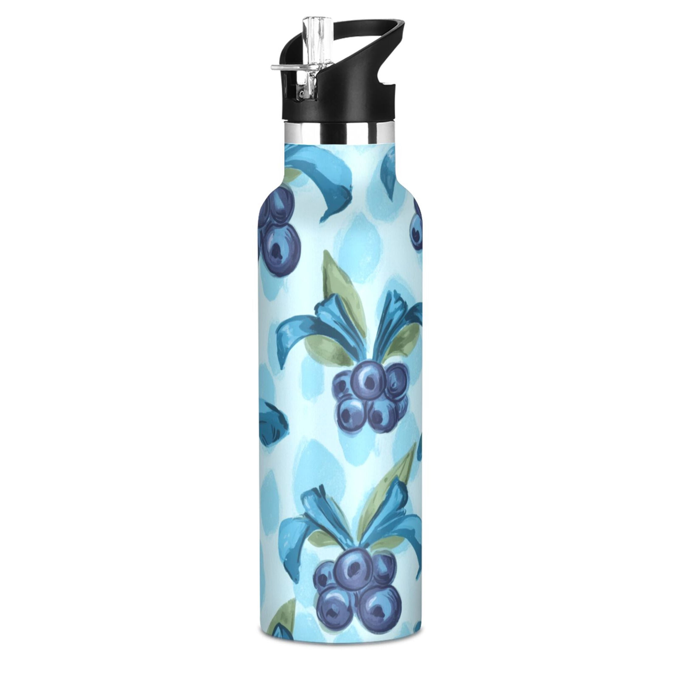 Kids Insulated Stainless Steel Sports Water Bottle 600ml (20oz) Cute Blueberry Pattern
