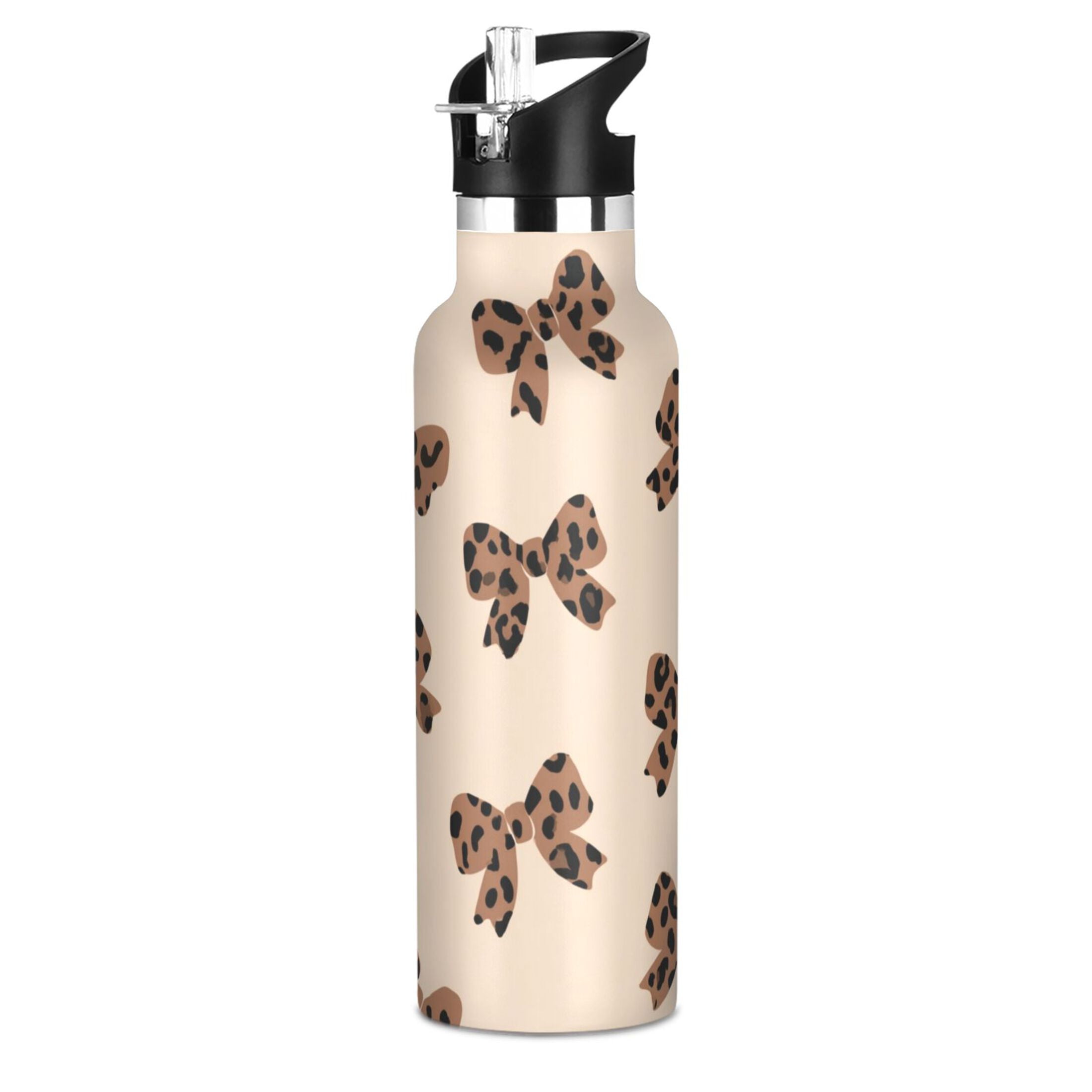 Kids Insulated Stainless Steel Sports Water Bottle 600ml (20oz) Cute Brown Bow