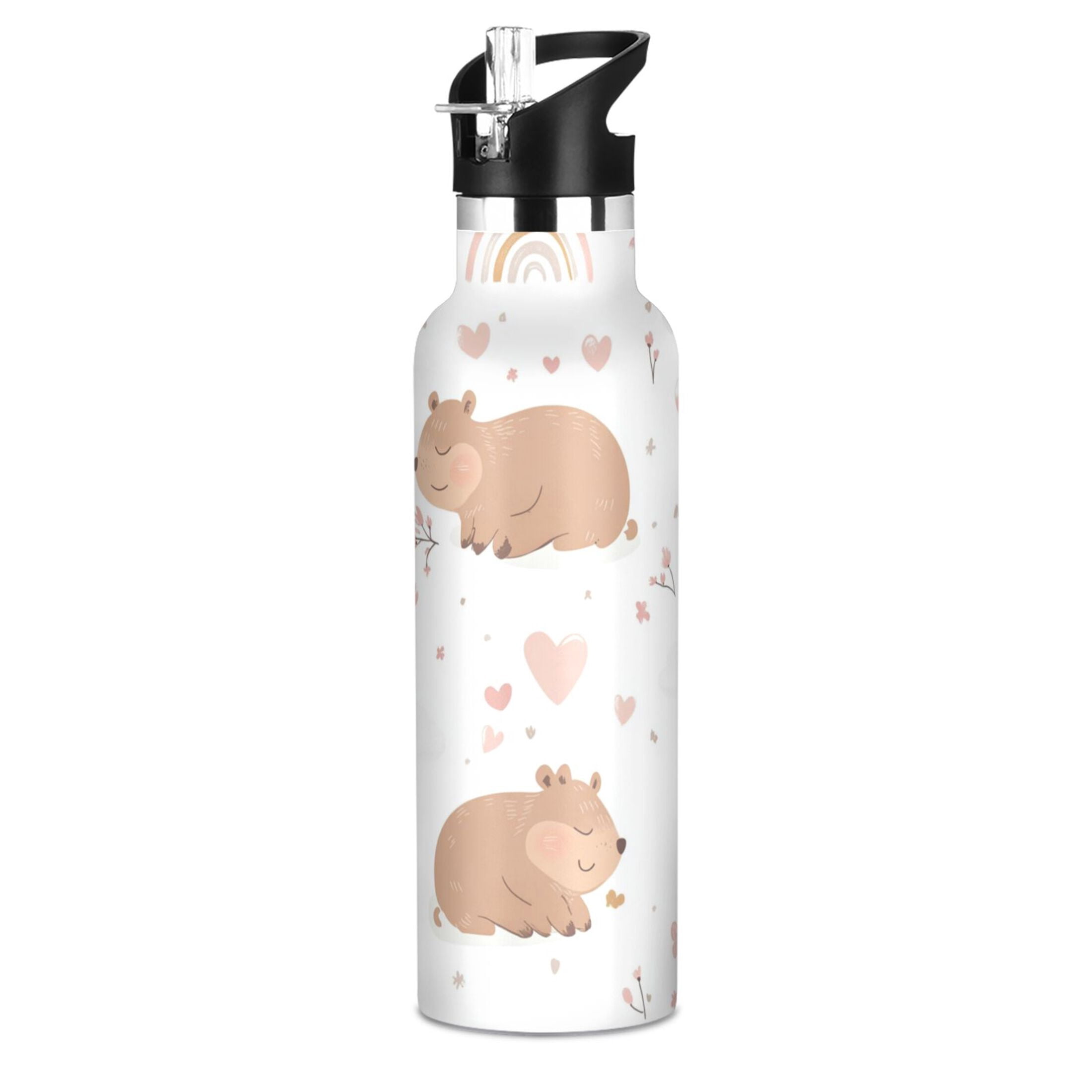 Kids Insulated Stainless Steel Sports Water Bottle 600ml (20oz) Cute Capybara Pattern