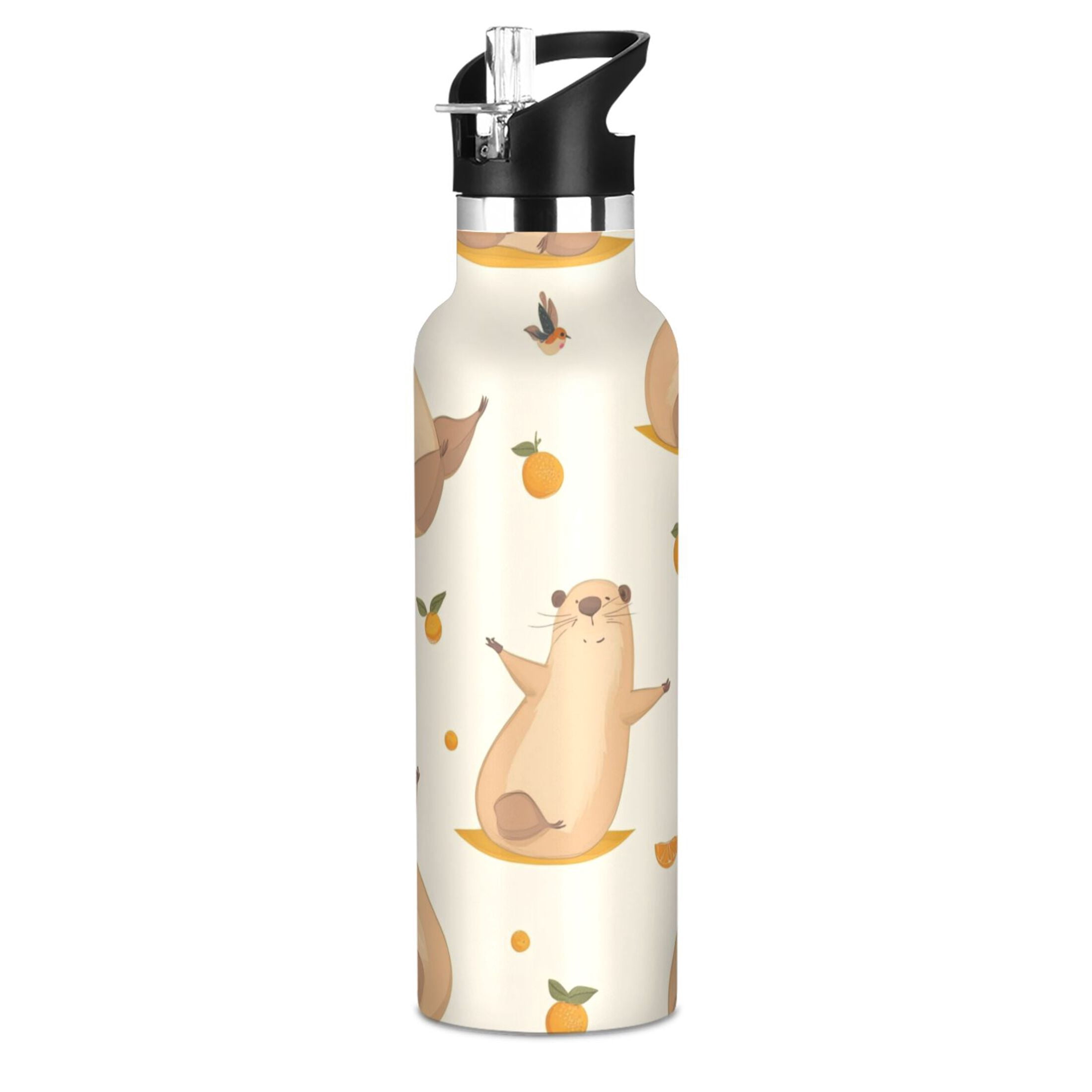 Kids Insulated Stainless Steel Sports Water Bottle 600ml (20oz) Cute Capybara Yoga Poses