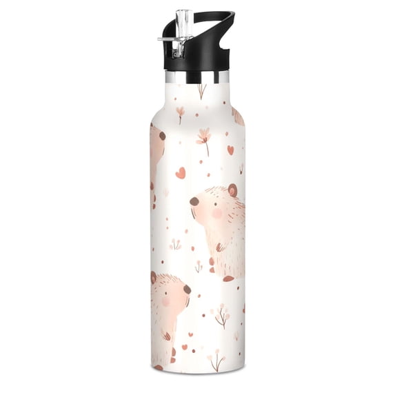 Kids Insulated Stainless Steel Sports Water Bottle 600ml (20oz) Cute Capybaras Pattern