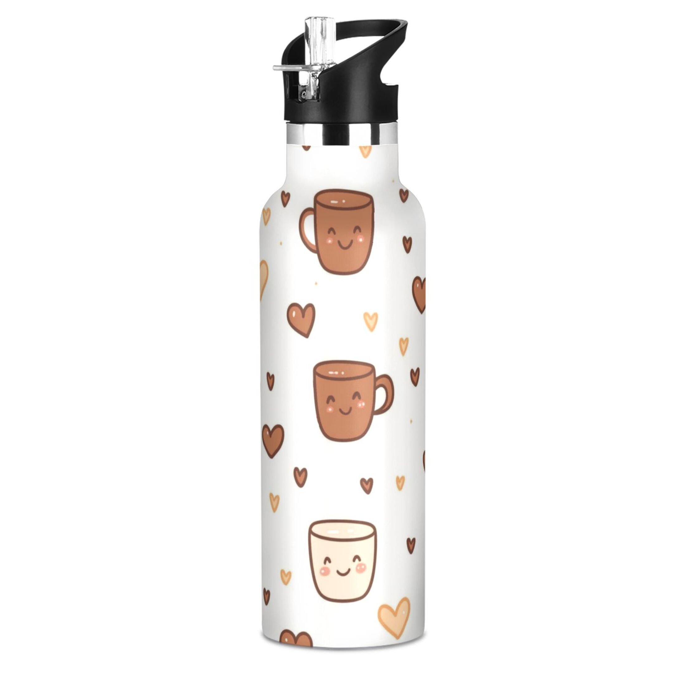Kids Insulated Stainless Steel Sports Water Bottle 600ml (20oz) Cute Coffee Cup Pattern