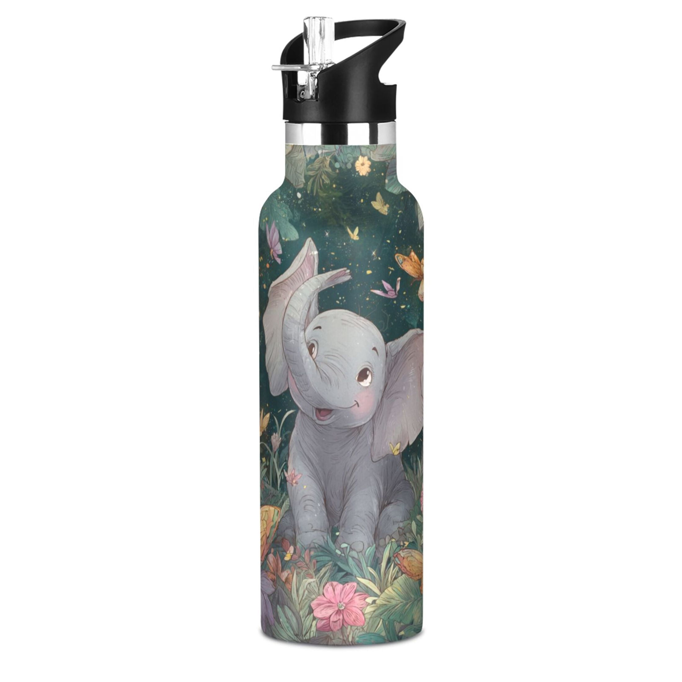 Kids Insulated Stainless Steel Sports Water Bottle 600ml (20oz) Cute Elephant