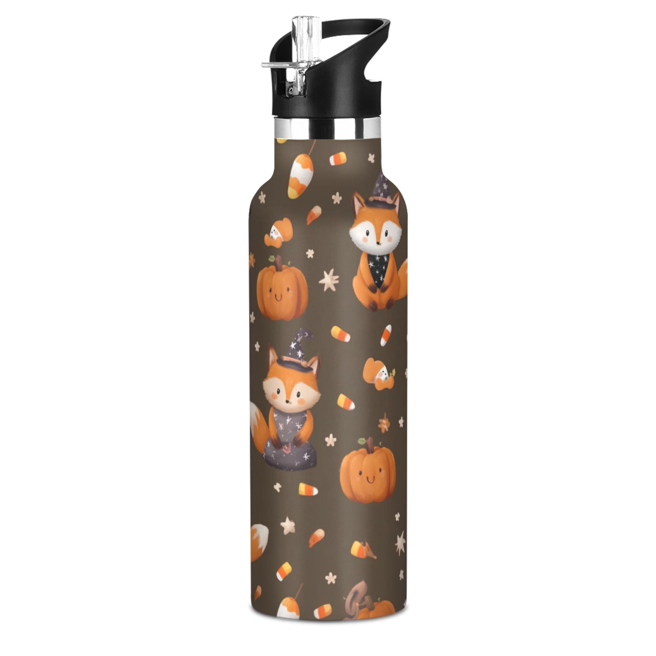Kids Insulated Stainless Steel Sports Water Bottle 600ml (20oz) Cute Foxes in Cute Costumes