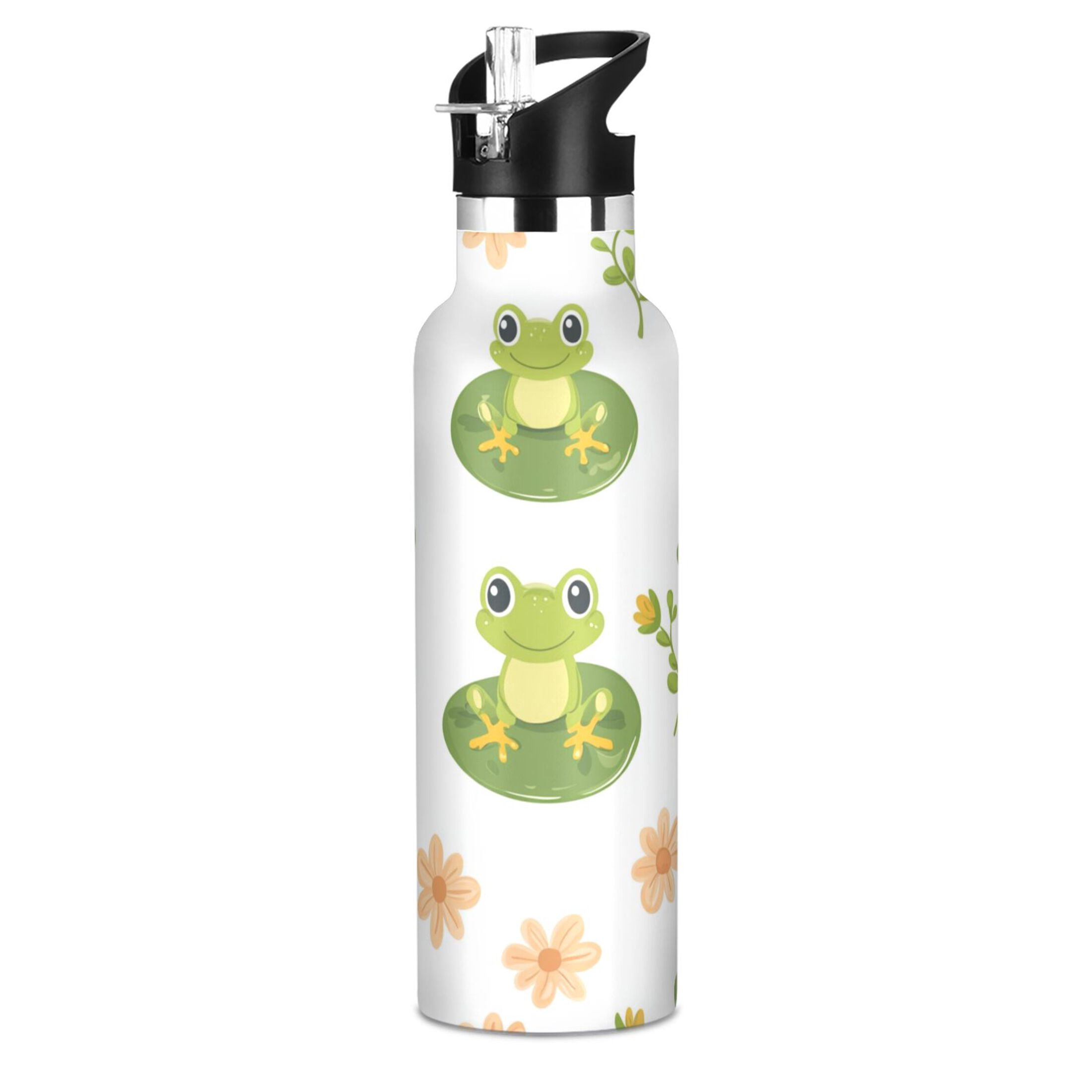 Kids Insulated Stainless Steel Sports Water Bottle 600ml (20oz) Cute Frog Pattern