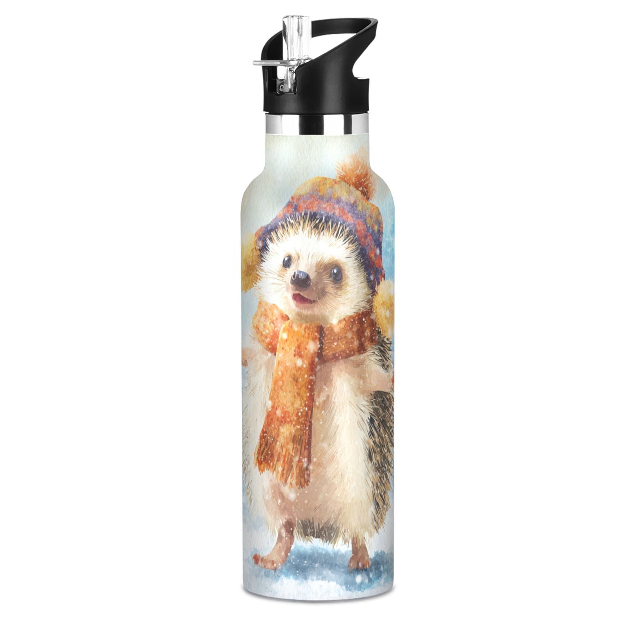 Kids Insulated Stainless Steel Sports Water Bottle 600ml (20oz) Cute Hedgehog in Hat