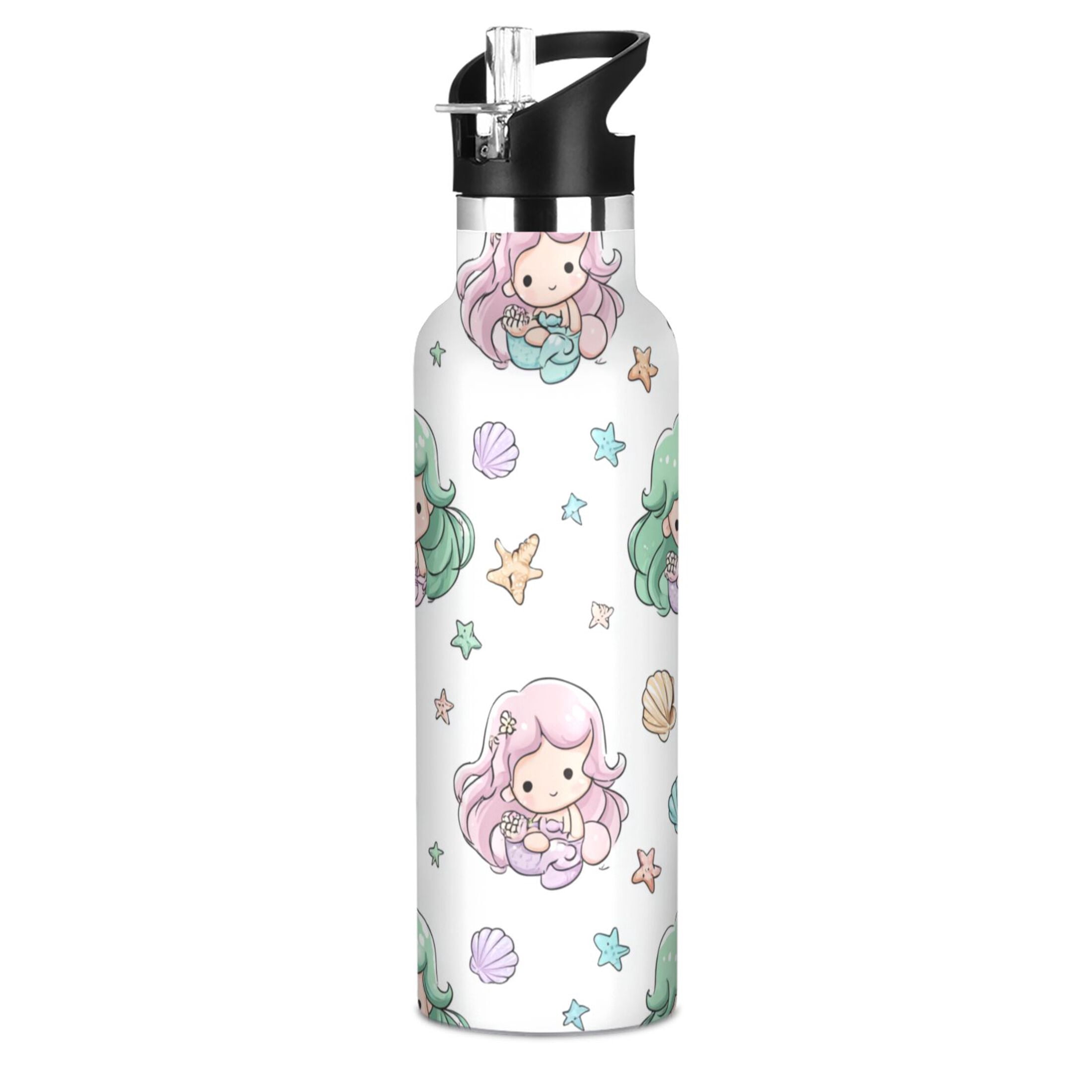 Kids Insulated Stainless Steel Sports Water Bottle 600ml (20oz) Cute Mermaid Pattern