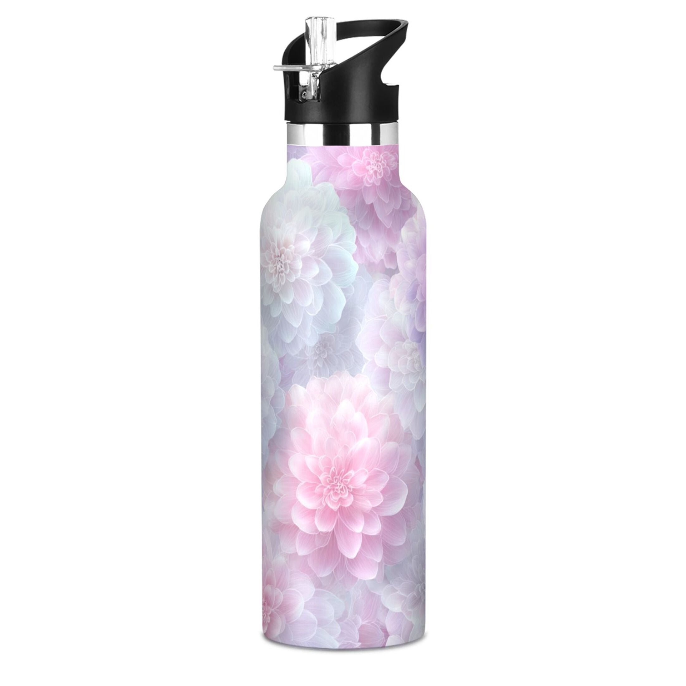 Kids Insulated Stainless Steel Sports Water Bottle 600ml (20oz) Cute Pastel Watercolor Floral