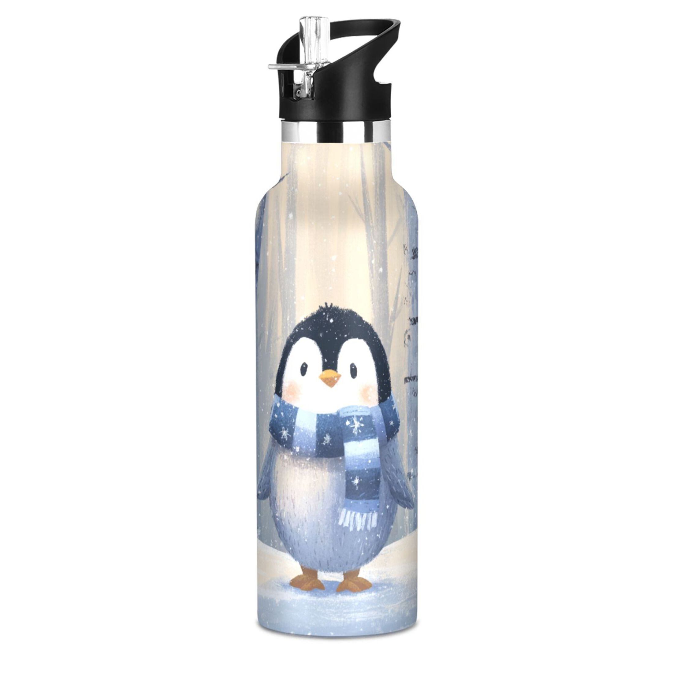 Kids Insulated Stainless Steel Sports Water Bottle 600ml (20oz) Cute Penguin in Winter