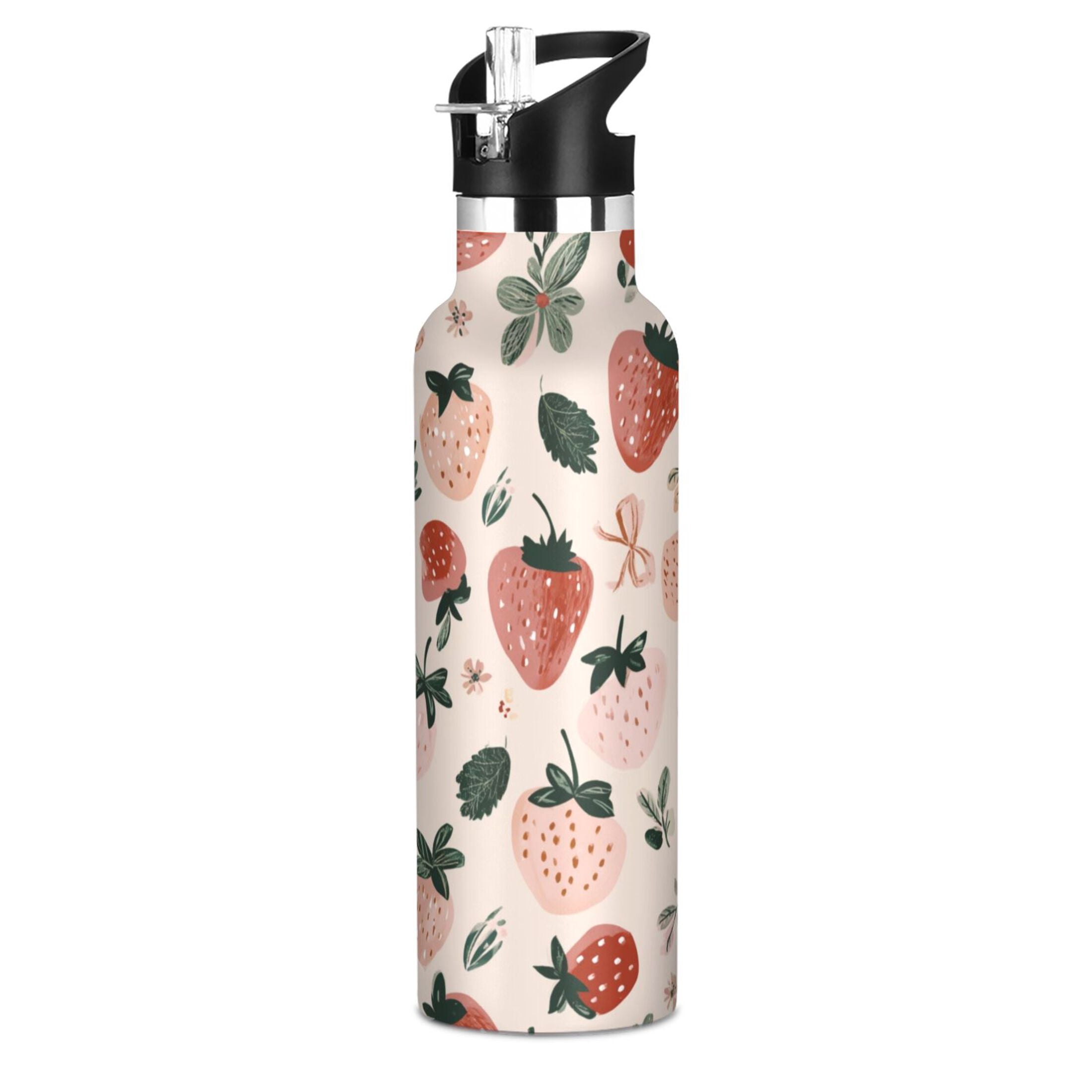 Kids Insulated Stainless Steel Sports Water Bottle 600ml (20oz) Cute Pinks Strawberries