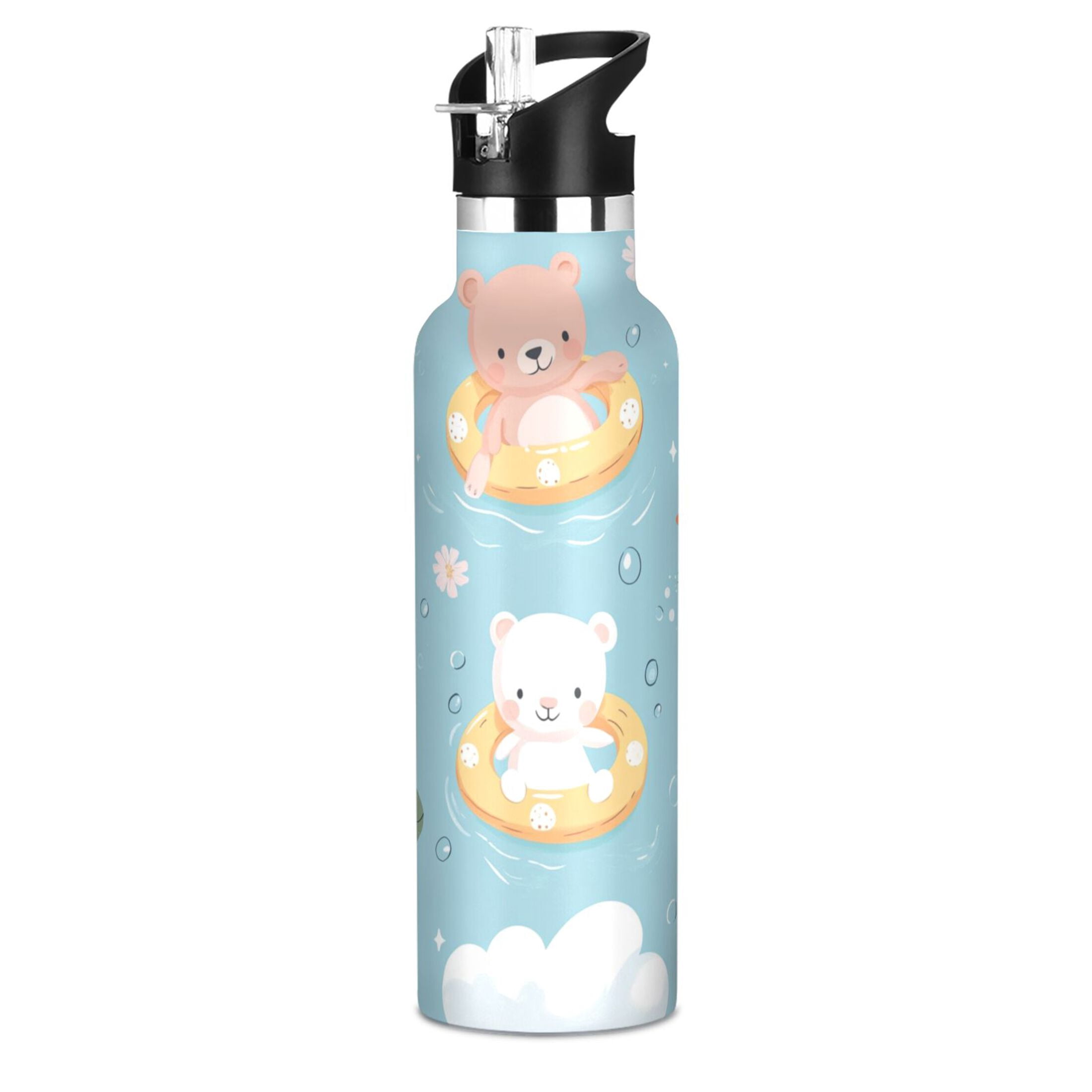 Kids Insulated Stainless Steel Sports Water Bottle 600ml (20oz) Cute Summer Animals Pattern