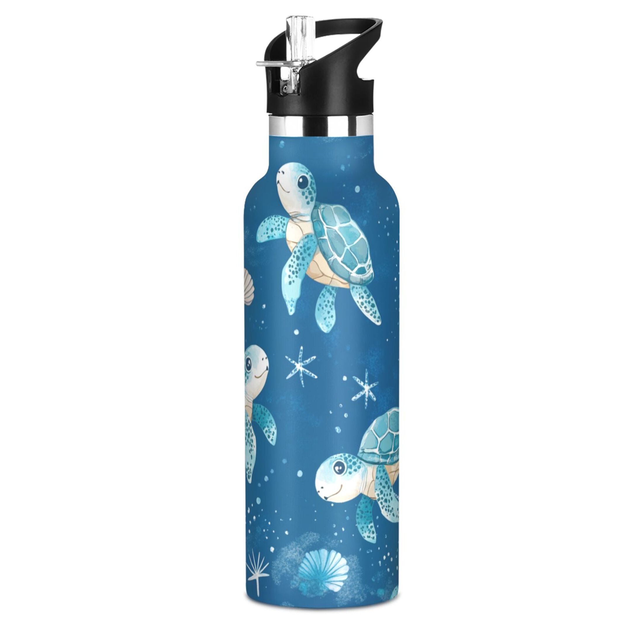 Kids Insulated Stainless Steel Sports Water Bottle 600ml (20oz) Cute Turtles Pattern