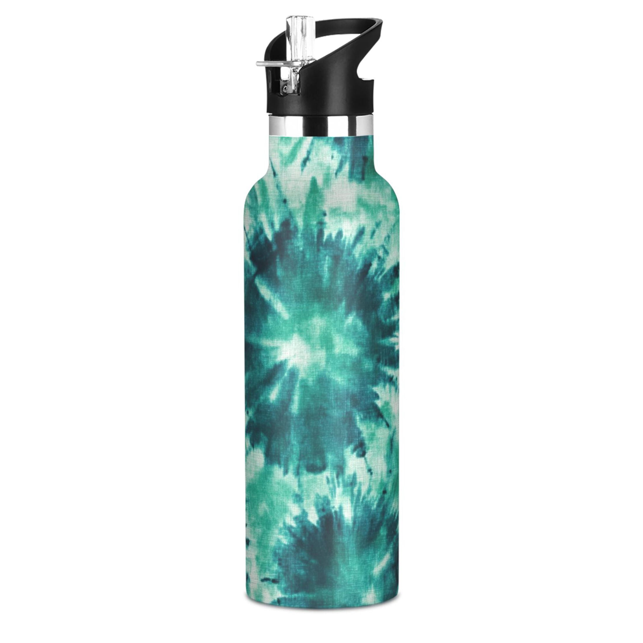Kids Insulated Stainless Steel Sports Water Bottle 600ml (20oz) Dark Teal Tie-dye Pattern