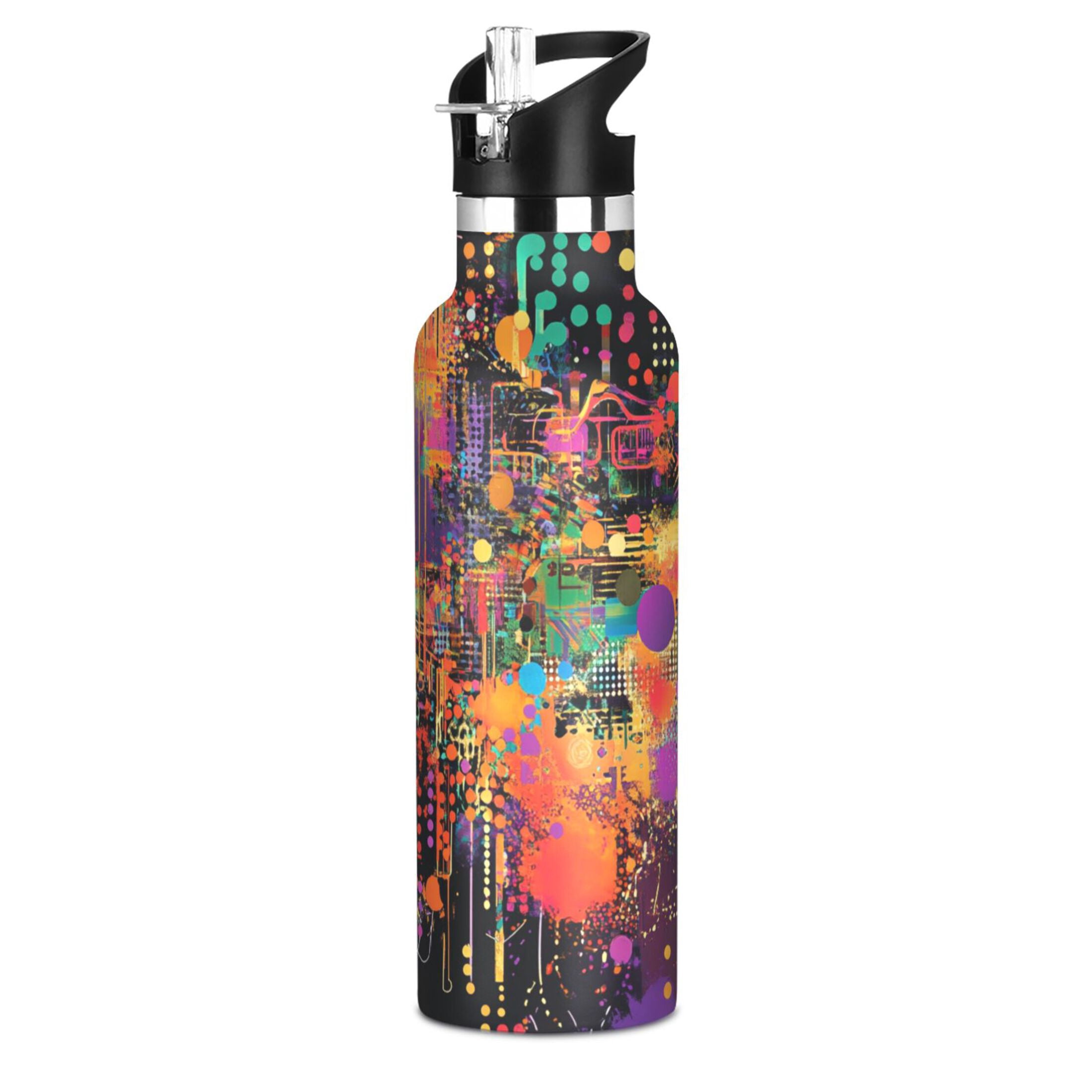 Kids Insulated Stainless Steel Sports Water Bottle 600ml (20oz) Data Streams Pattern