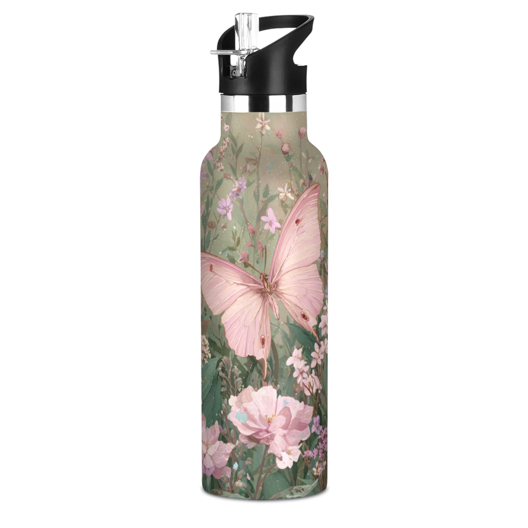 Kids Insulated Stainless Steel Sports Water Bottle 600ml (20oz) Delicate Butterfly