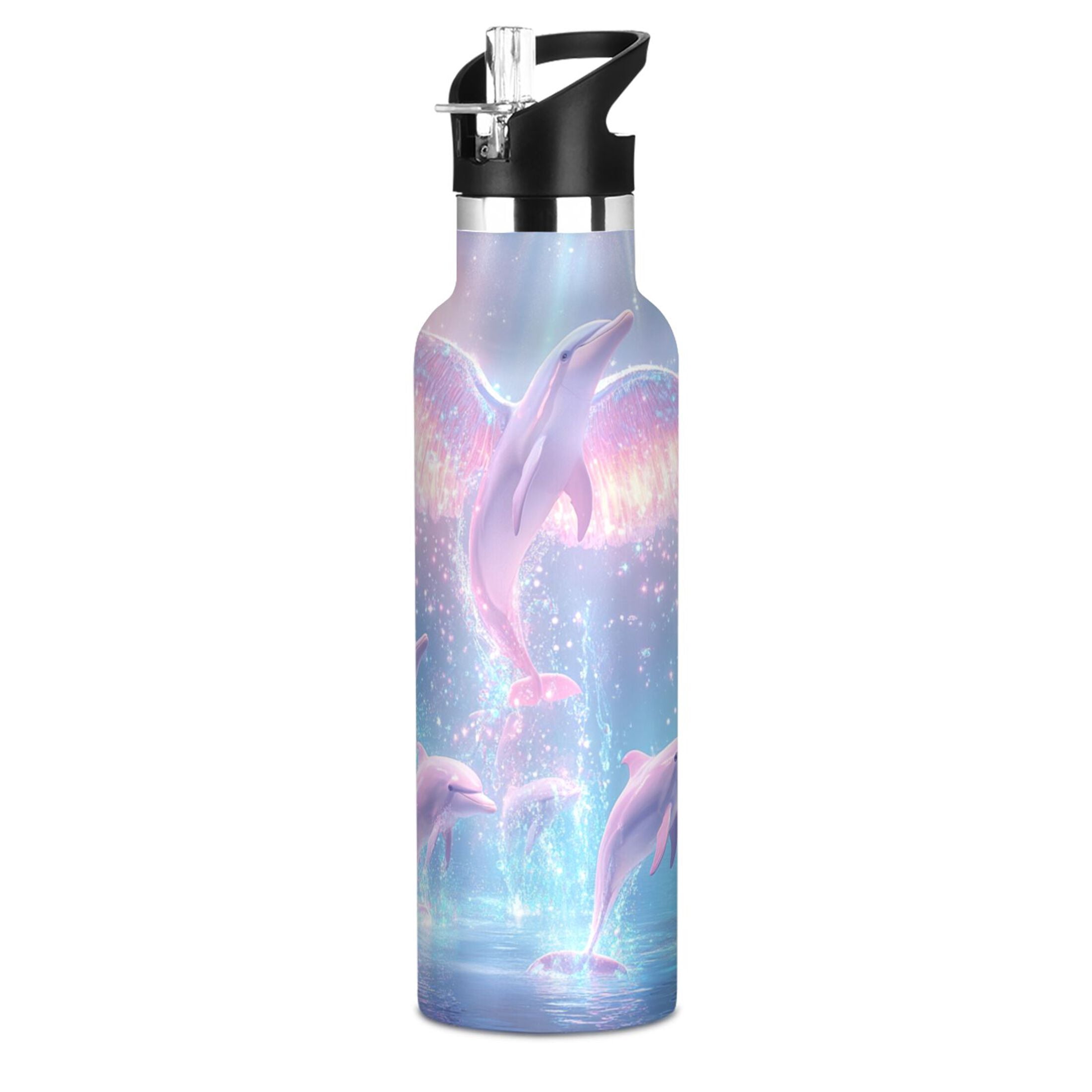 Kids Insulated Stainless Steel Sports Water Bottle 600ml (20oz) Dolphins and Birds