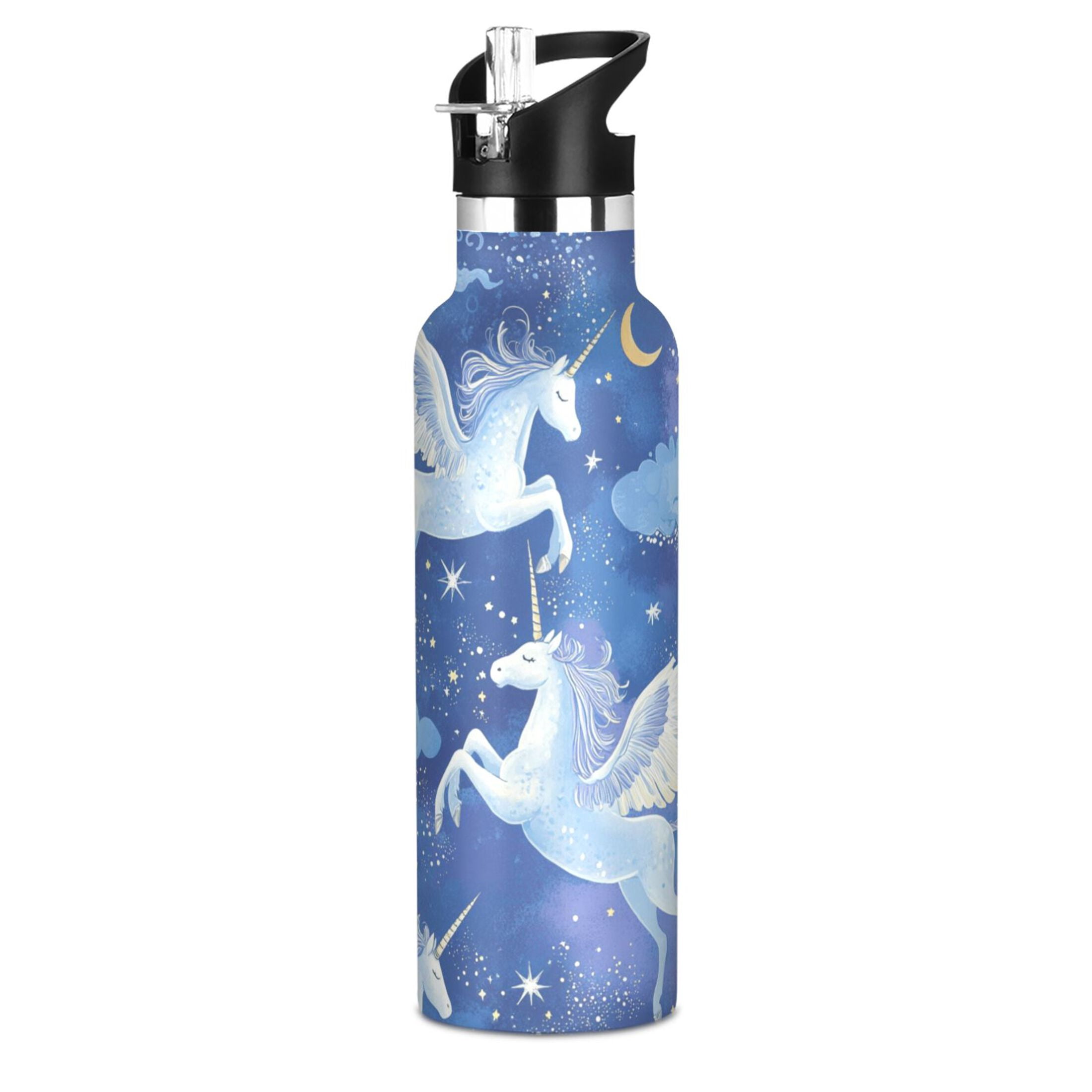 Kids Insulated Stainless Steel Sports Water Bottle 600ml (20oz) Enchanting Unicorn Pattern