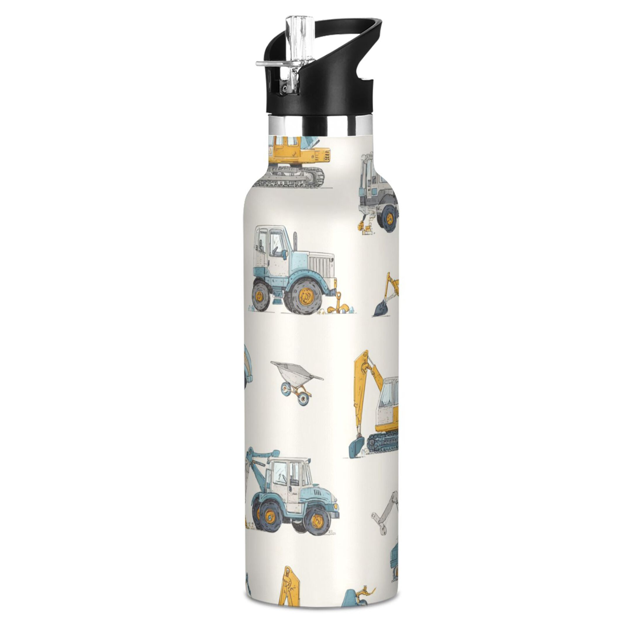 Kids Insulated Stainless Steel Sports Water Bottle 600ml (20oz) Engineering Vehicle Pattern