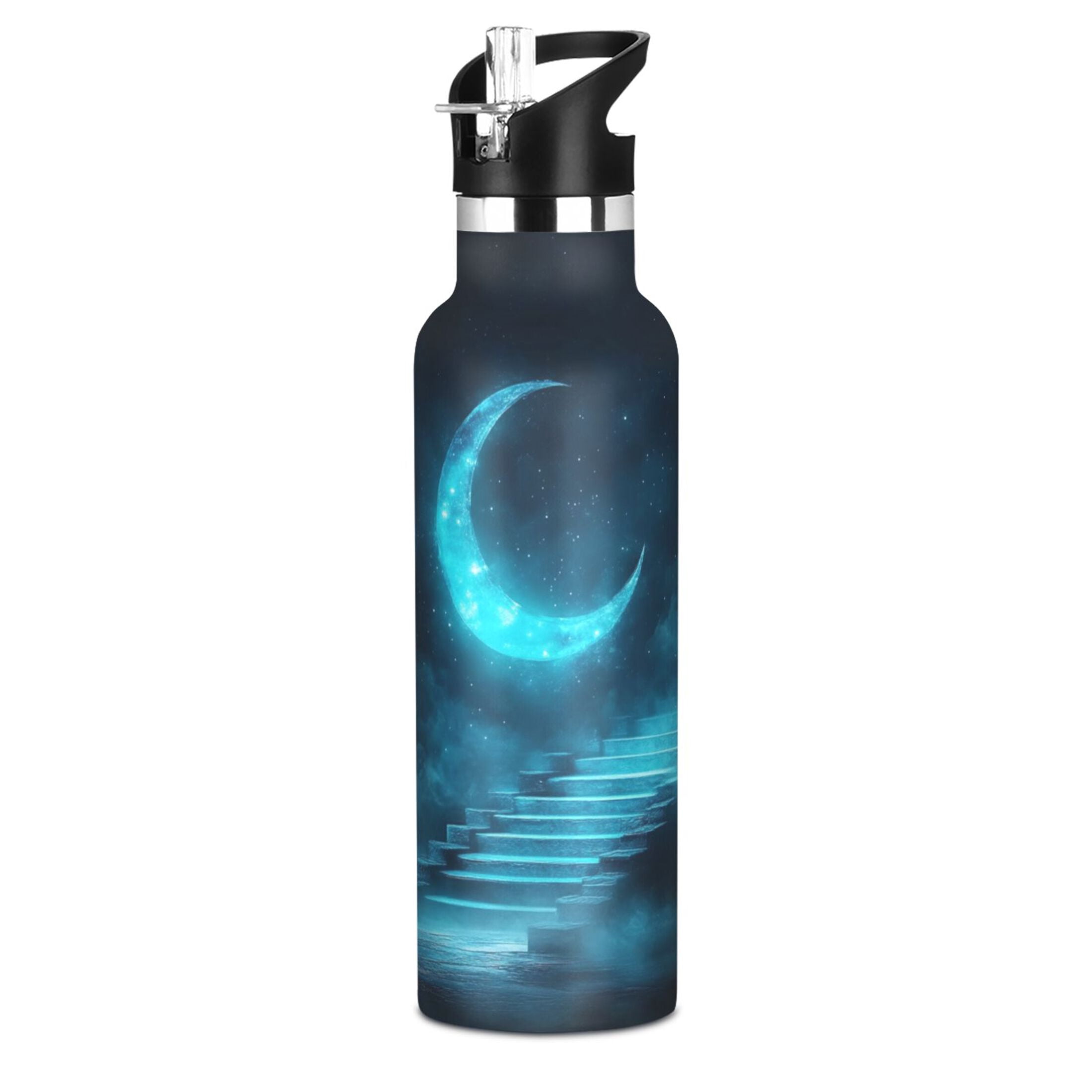 Kids Insulated Stainless Steel Sports Water Bottle 600ml (20oz) Ethereal Moonlit Night Background