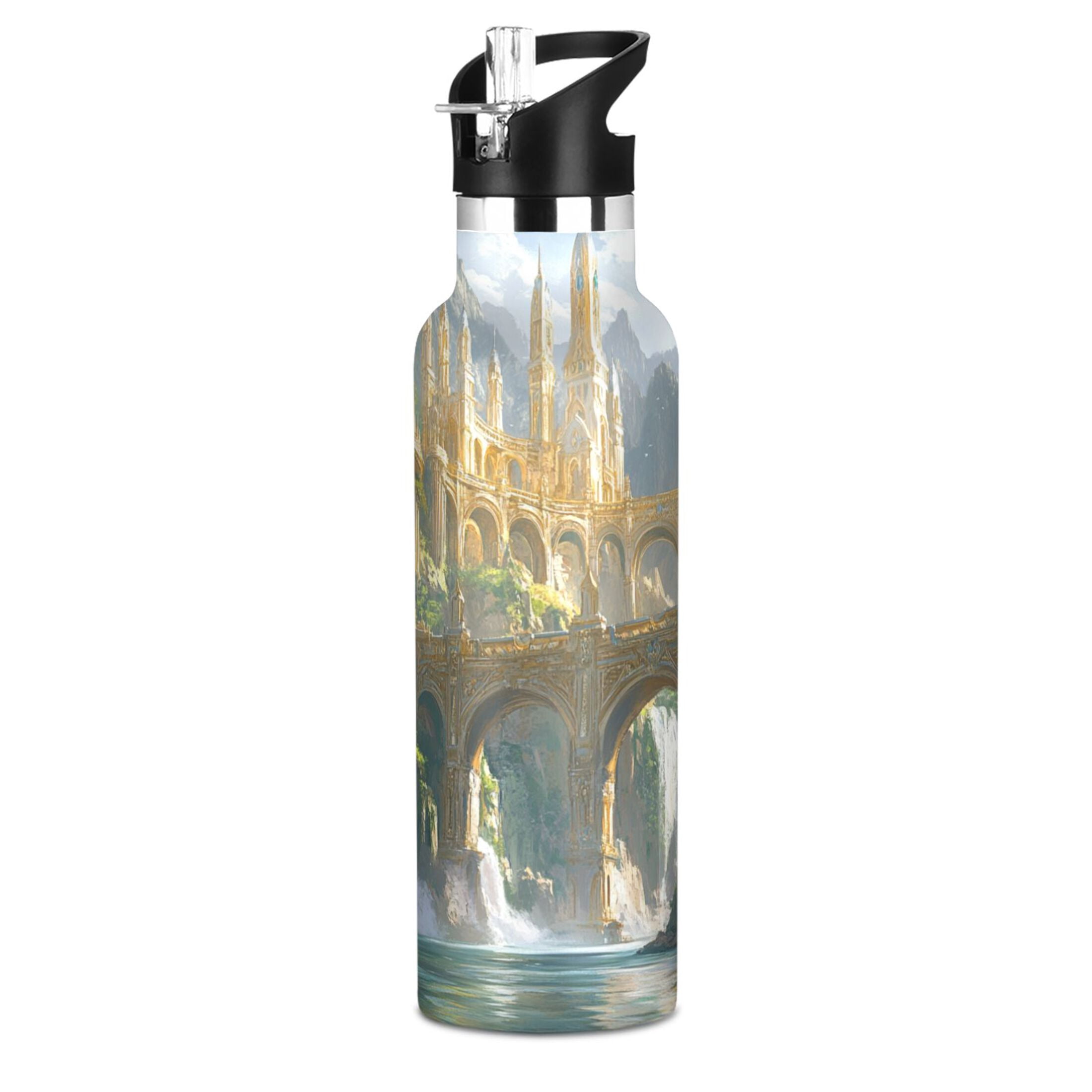 Kids Insulated Stainless Steel Sports Water Bottle 600ml (20oz) Fantasy City Bridge