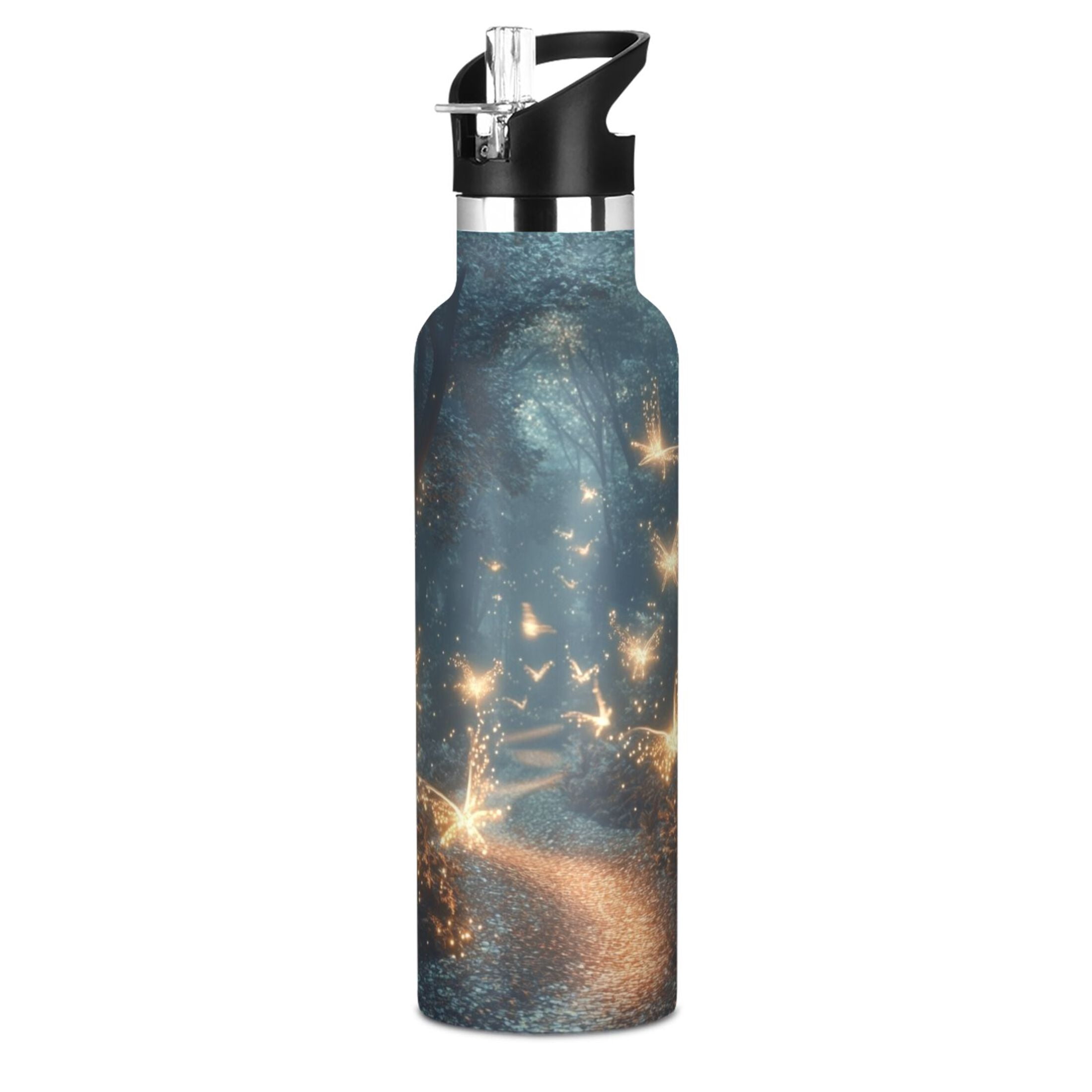 Kids Insulated Stainless Steel Sports Water Bottle 600ml (20oz) Fantasy Forest at Night