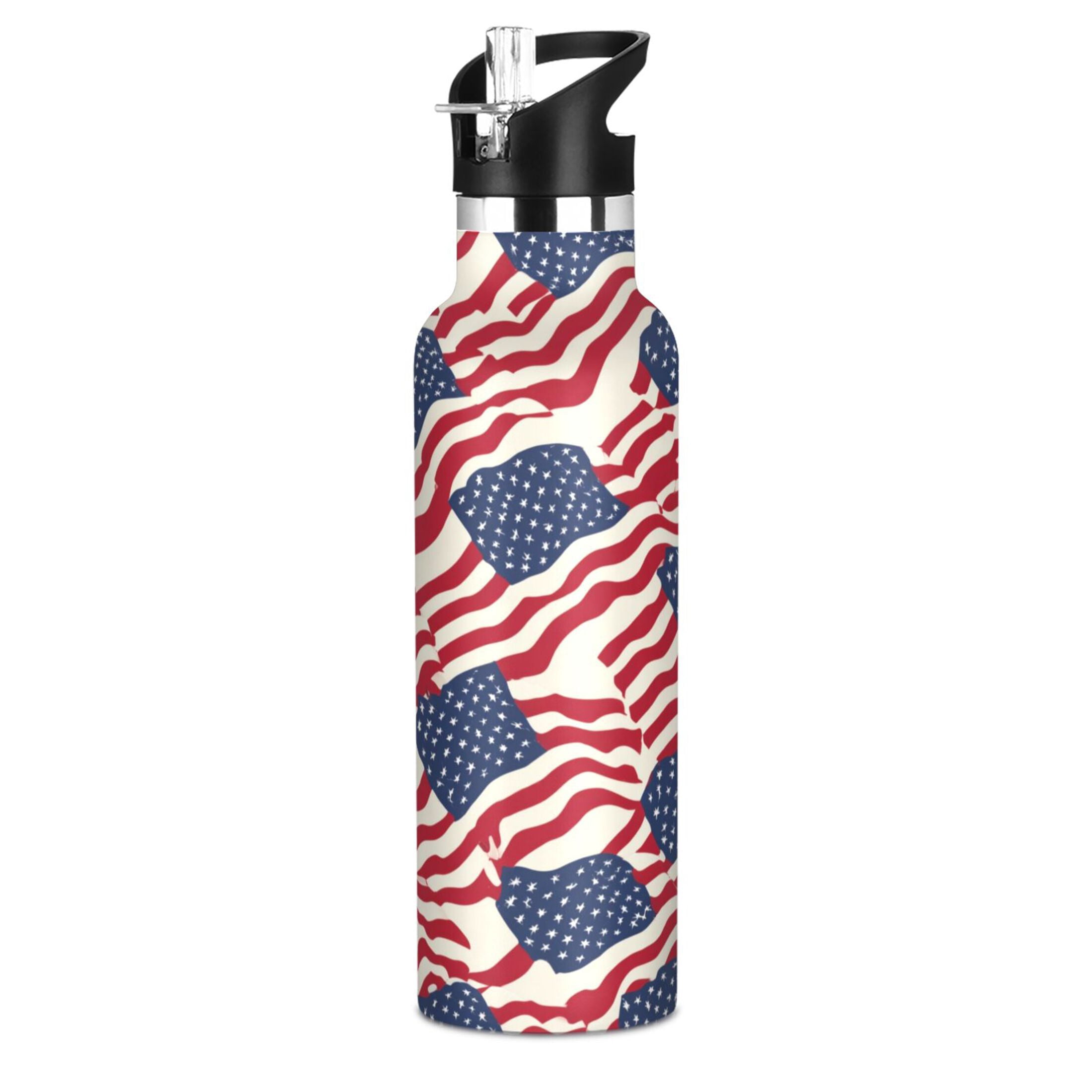 Kids Insulated Stainless Steel Sports Water Bottle 600ml (20oz) Flags Abstract Design