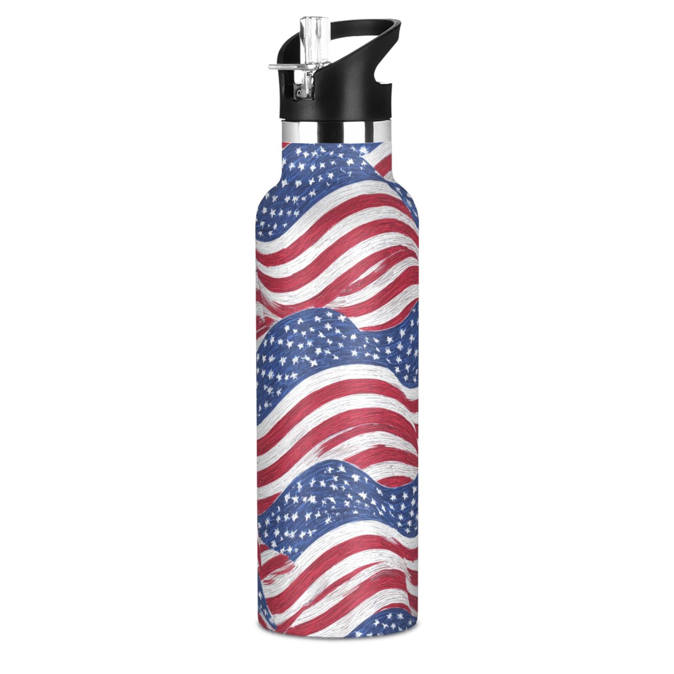 Kids Insulated Stainless Steel Sports Water Bottle 600ml (20oz) Flags Wave Pattern
