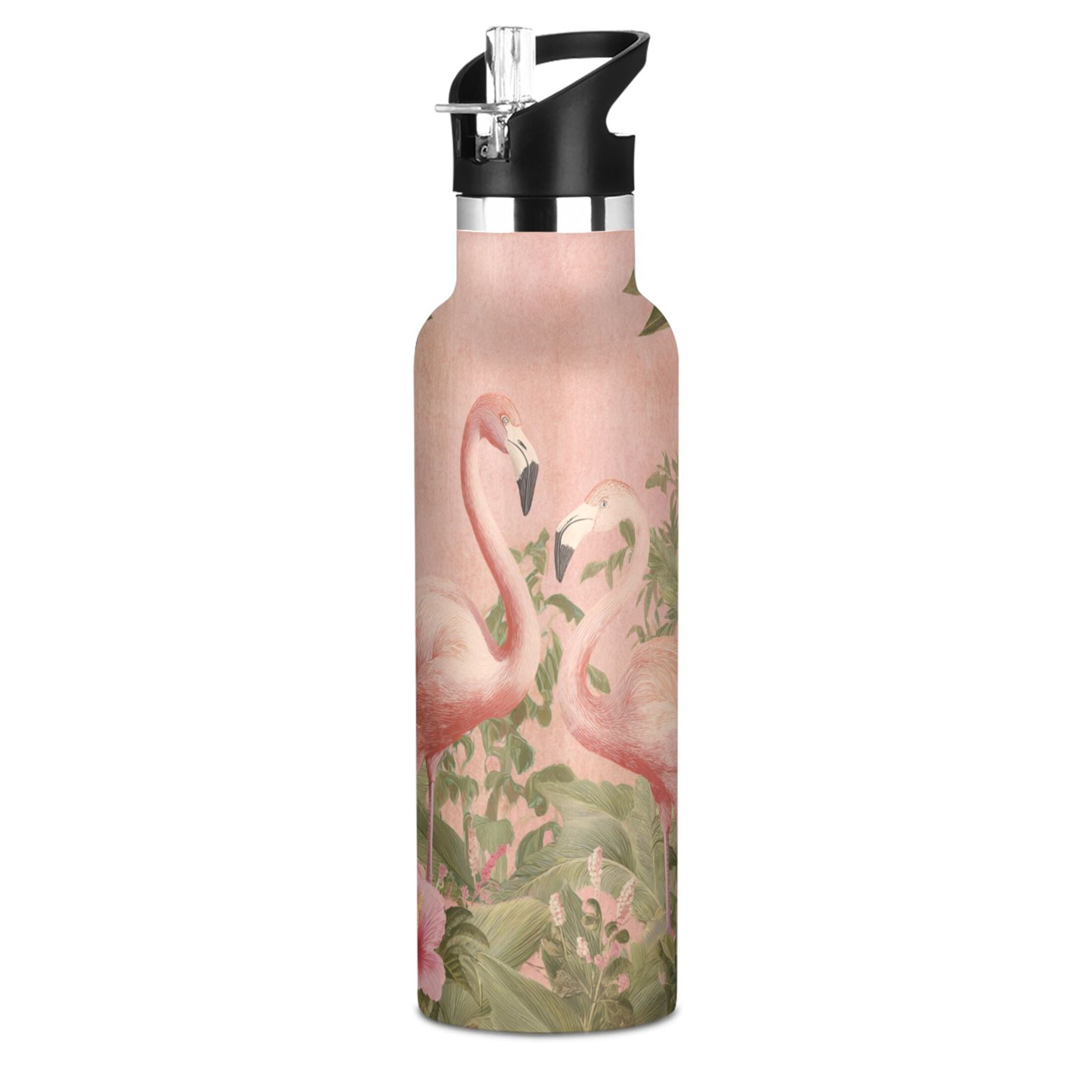 Kids Insulated Stainless Steel Sports Water Bottle 600ml (20oz) Flamingos in Tropical Garden