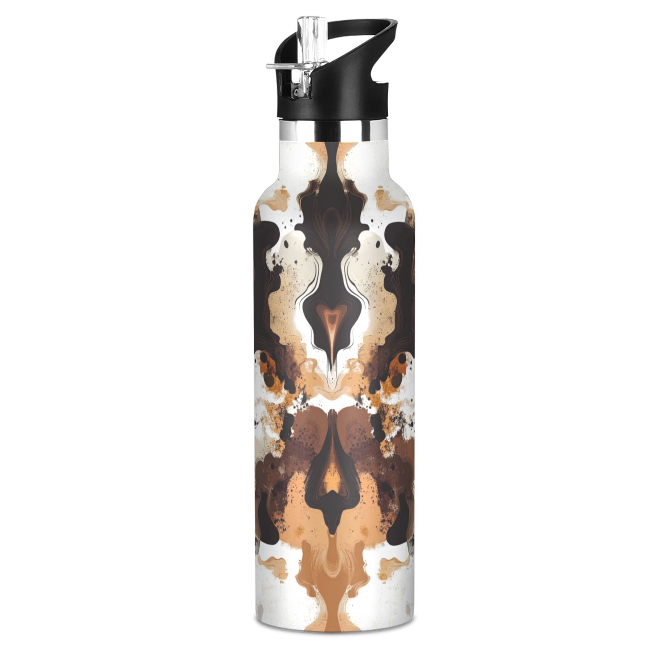 Kids Insulated Stainless Steel Sports Water Bottle 600ml (20oz) Flowing Black and Brown Lines