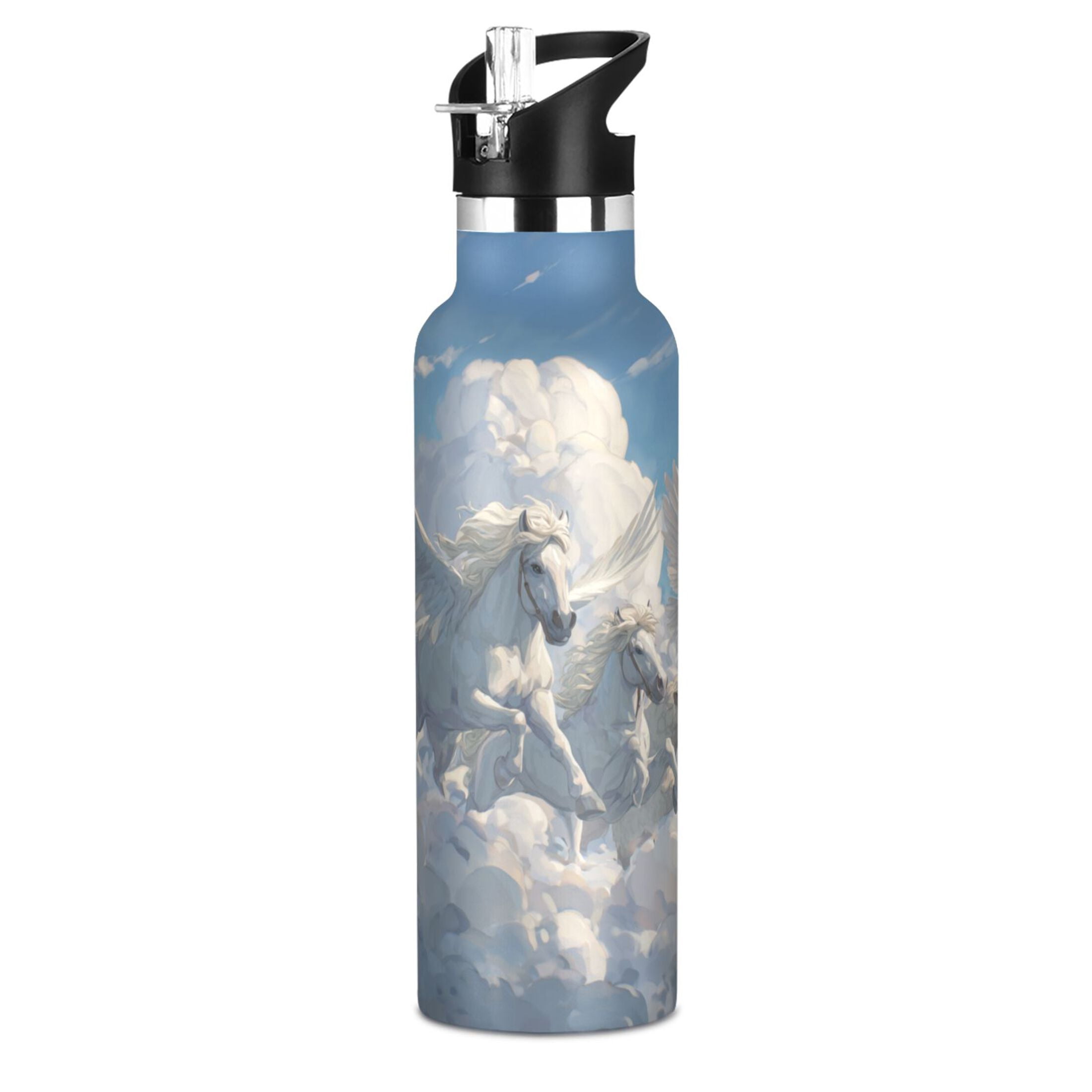 Kids Insulated Stainless Steel Sports Water Bottle 600ml (20oz) Flying Horses and Sheep