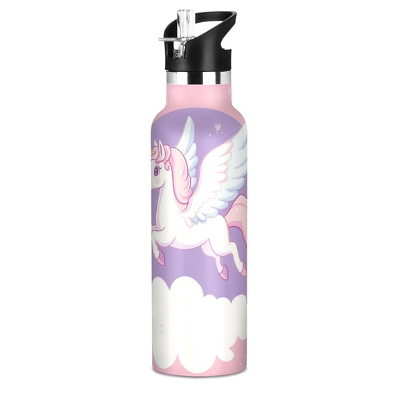 Kids Insulated Stainless Steel Sports Water Bottle 600ml (20oz) Flying Unicorn with Wings