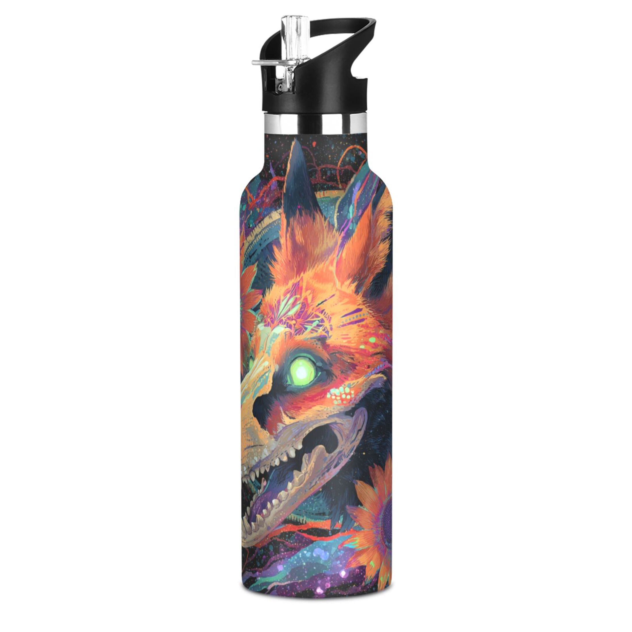 Kids Insulated Stainless Steel Sports Water Bottle 600ml (20oz) Fox Skull