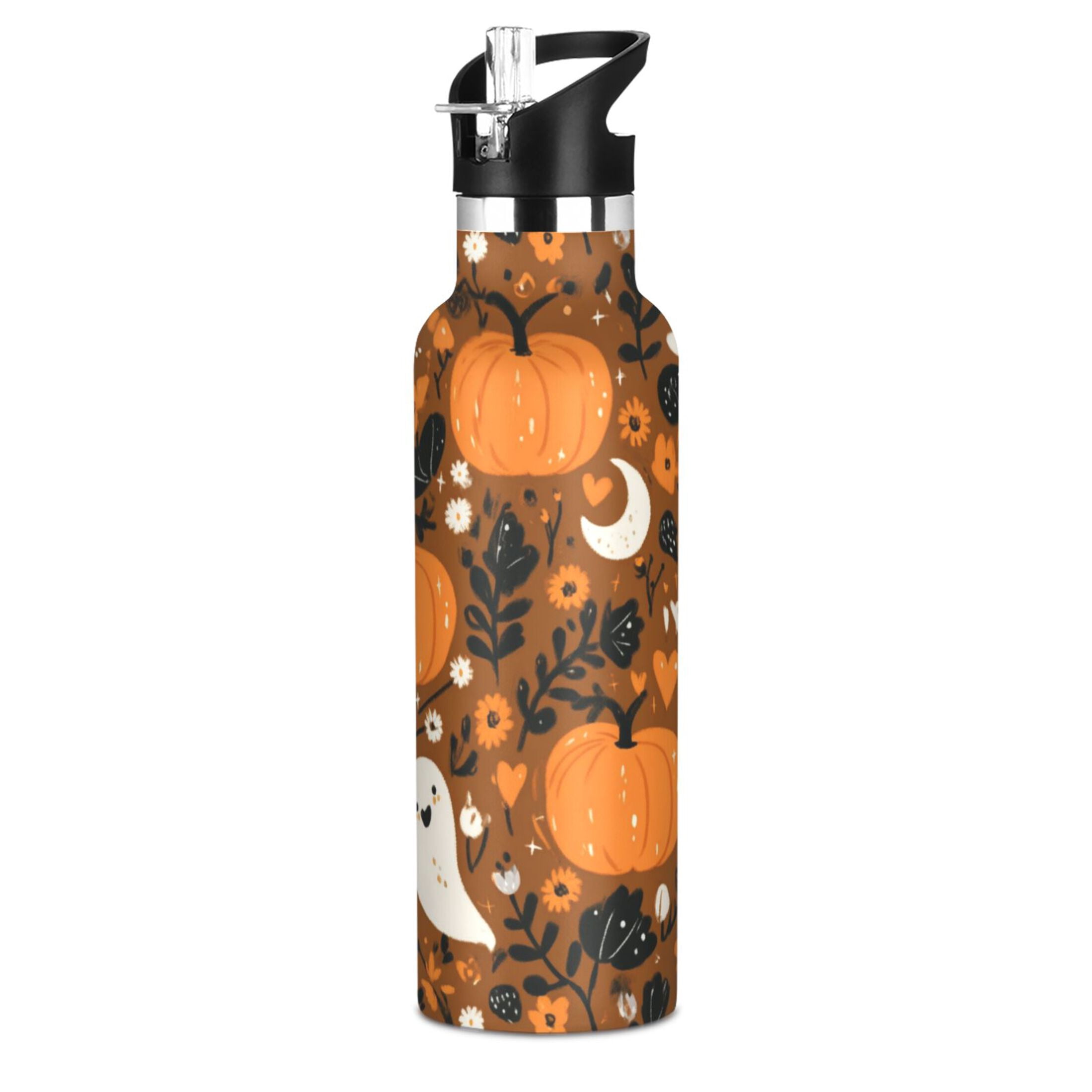 Kids Insulated Stainless Steel Sports Water Bottle 600ml (20oz) Fun and Spooky Halloween Pattern