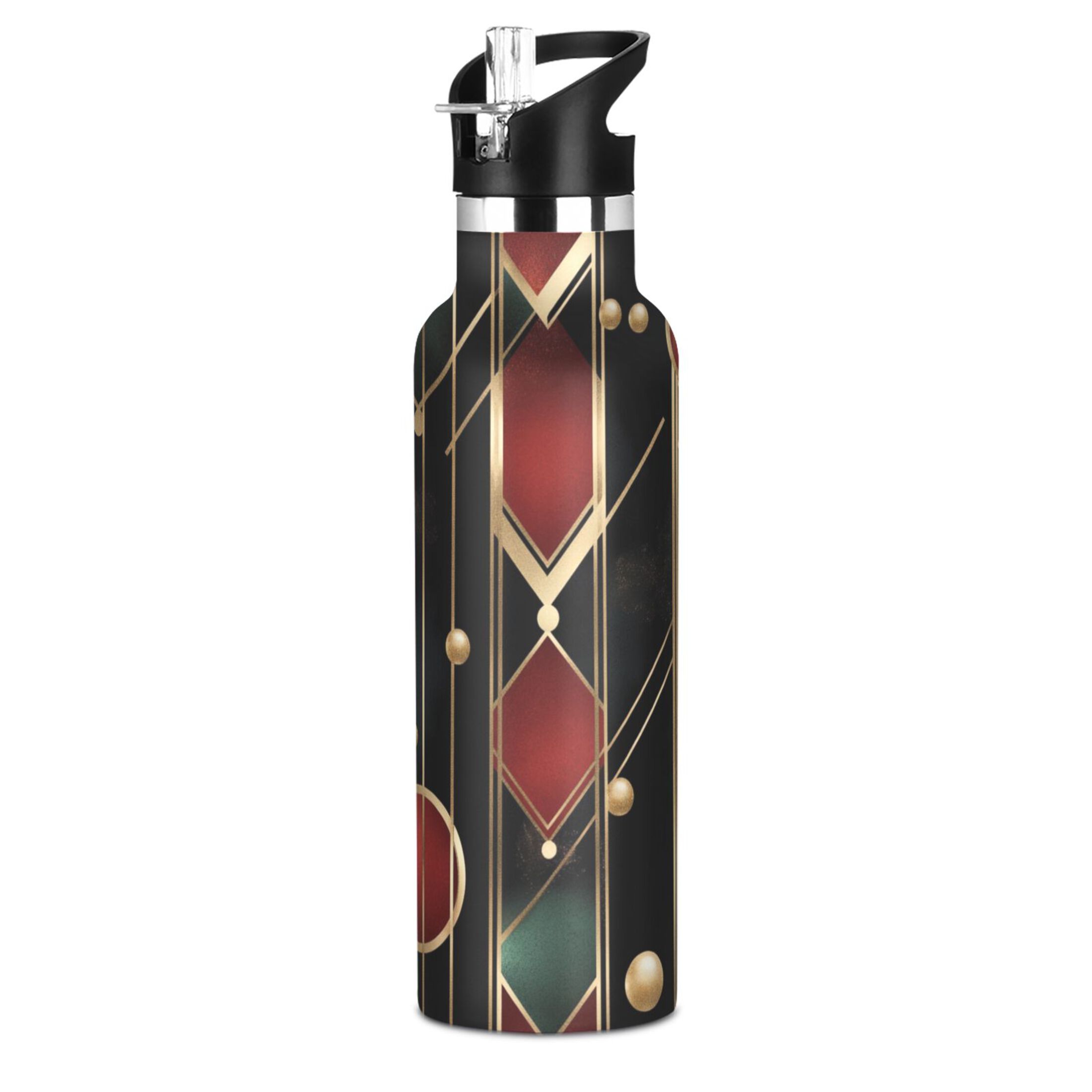 Kids Insulated Stainless Steel Sports Water Bottle 600ml (20oz) Geometric Shapes and Bold Lines