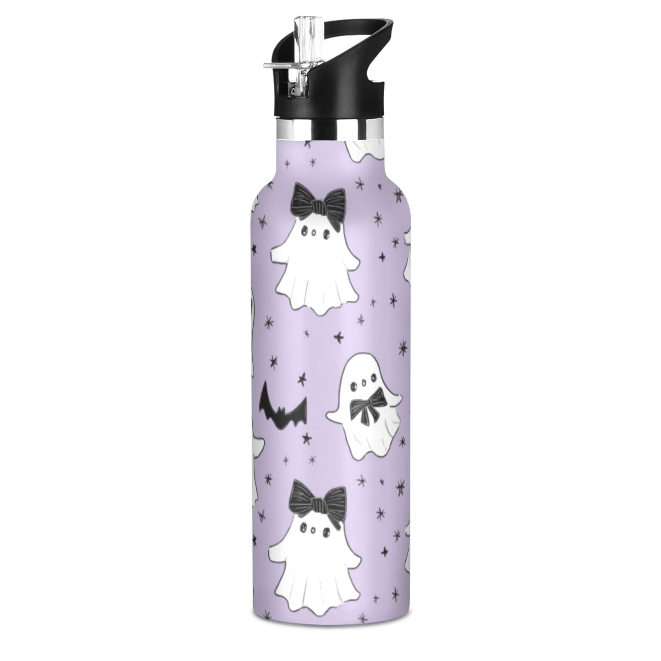 Kids Insulated Stainless Steel Sports Water Bottle 600ml (20oz) Ghost with A Bow Tie