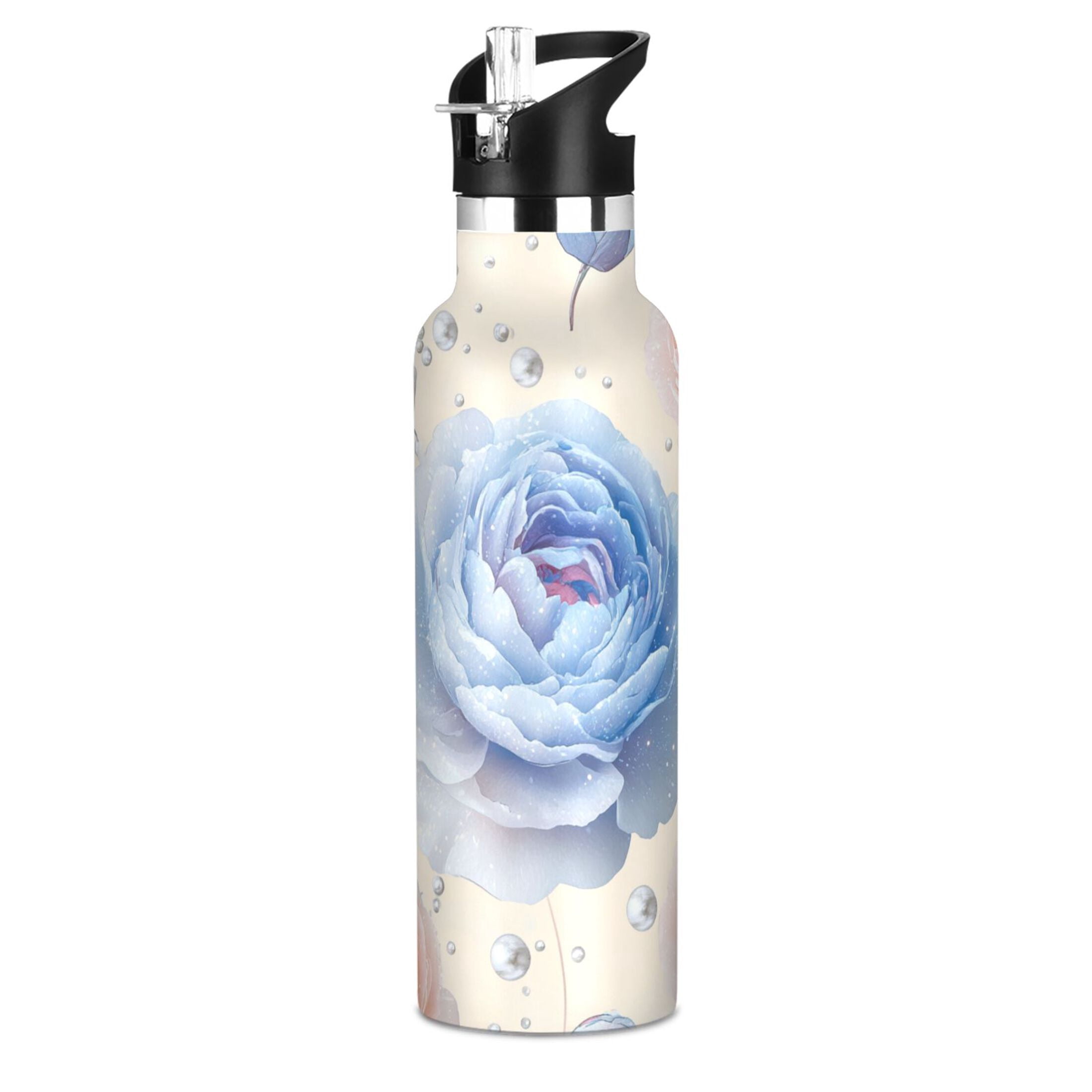 Kids Insulated Stainless Steel Sports Water Bottle 600ml (20oz) Glittering Peonies