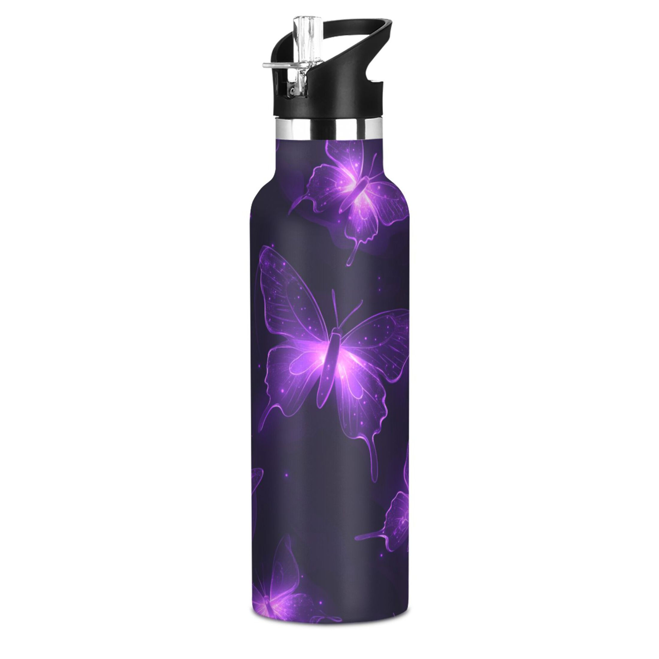Kids Insulated Stainless Steel Sports Water Bottle 600ml (20oz) Glowing Butterflies Pattern